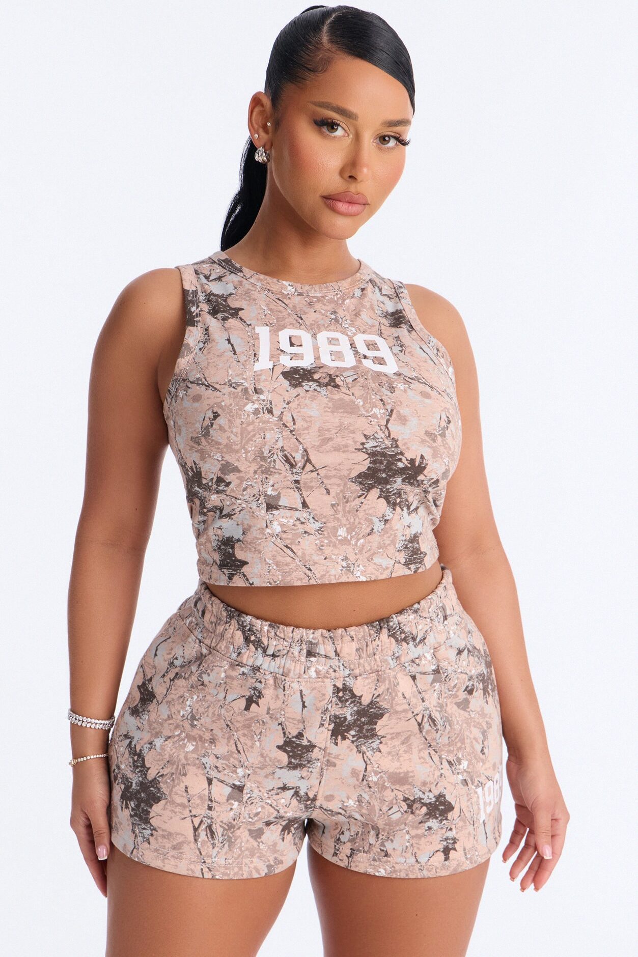 1989' Camo Fleece Short Set - Taupe/combo