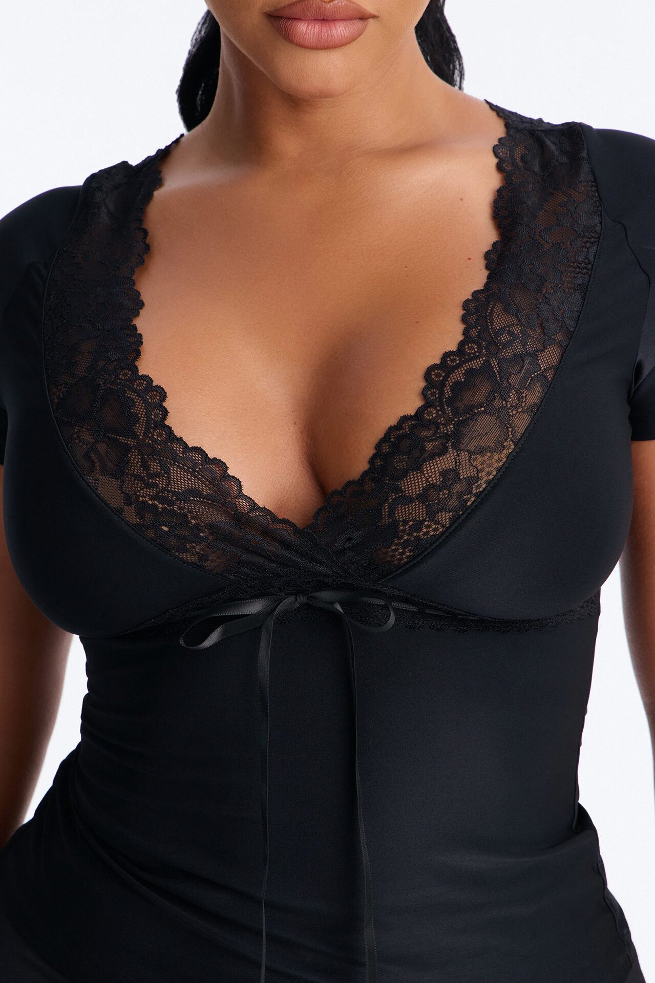 Bridget Lace Trim Short Sleeve Top - Black