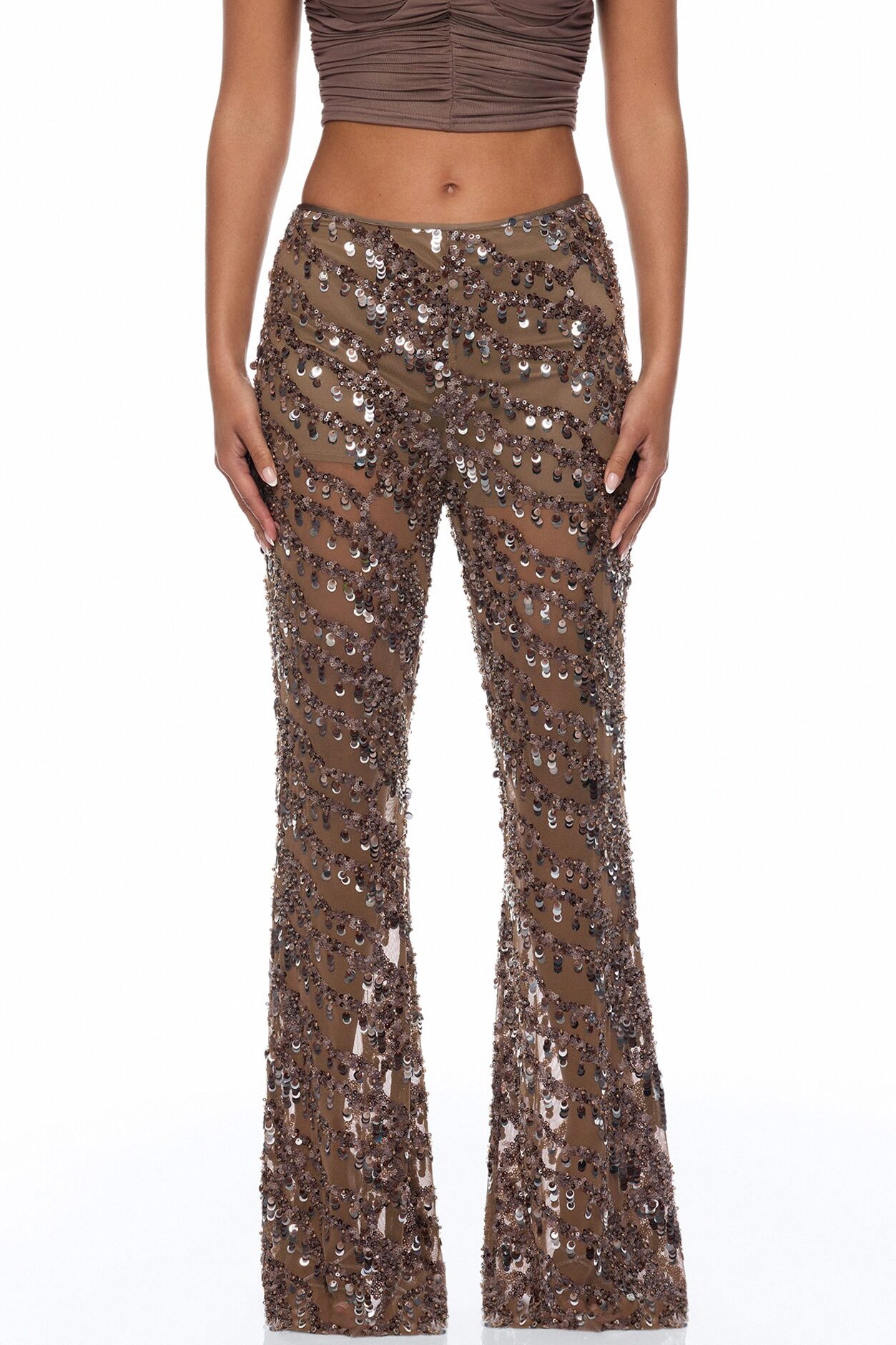 Zariah Sheer Sequin Pant - Bronze