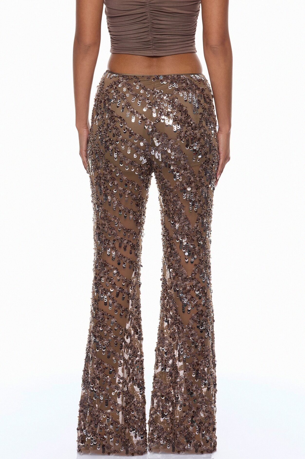 Zariah Sheer Sequin Pant - Bronze