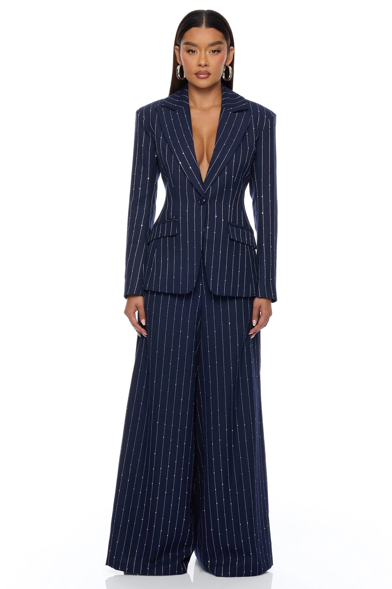 Adyson Embellished Pinstripe Blazer - Navy/combo