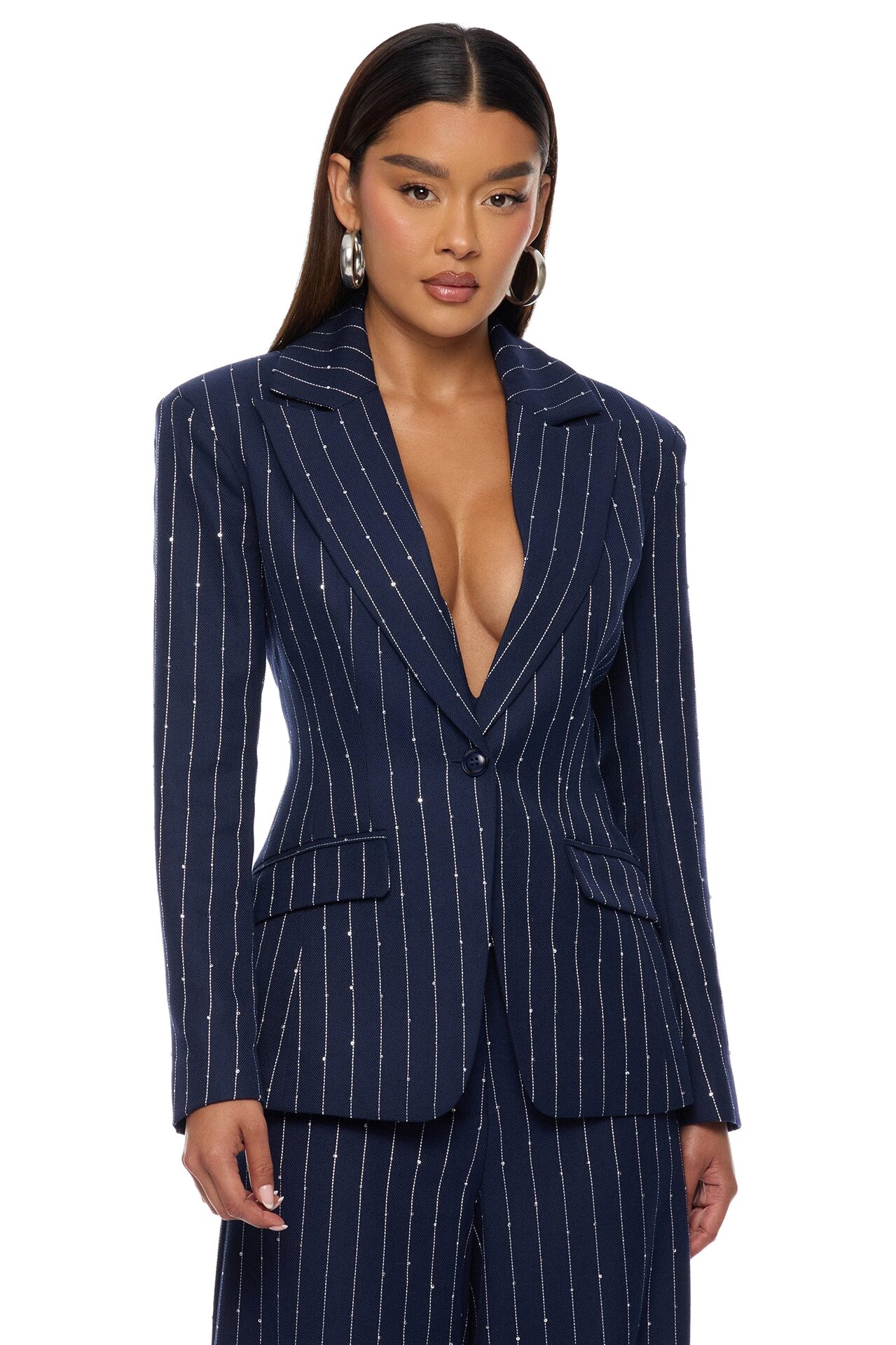 Adyson Embellished Pinstripe Blazer - Navy/combo