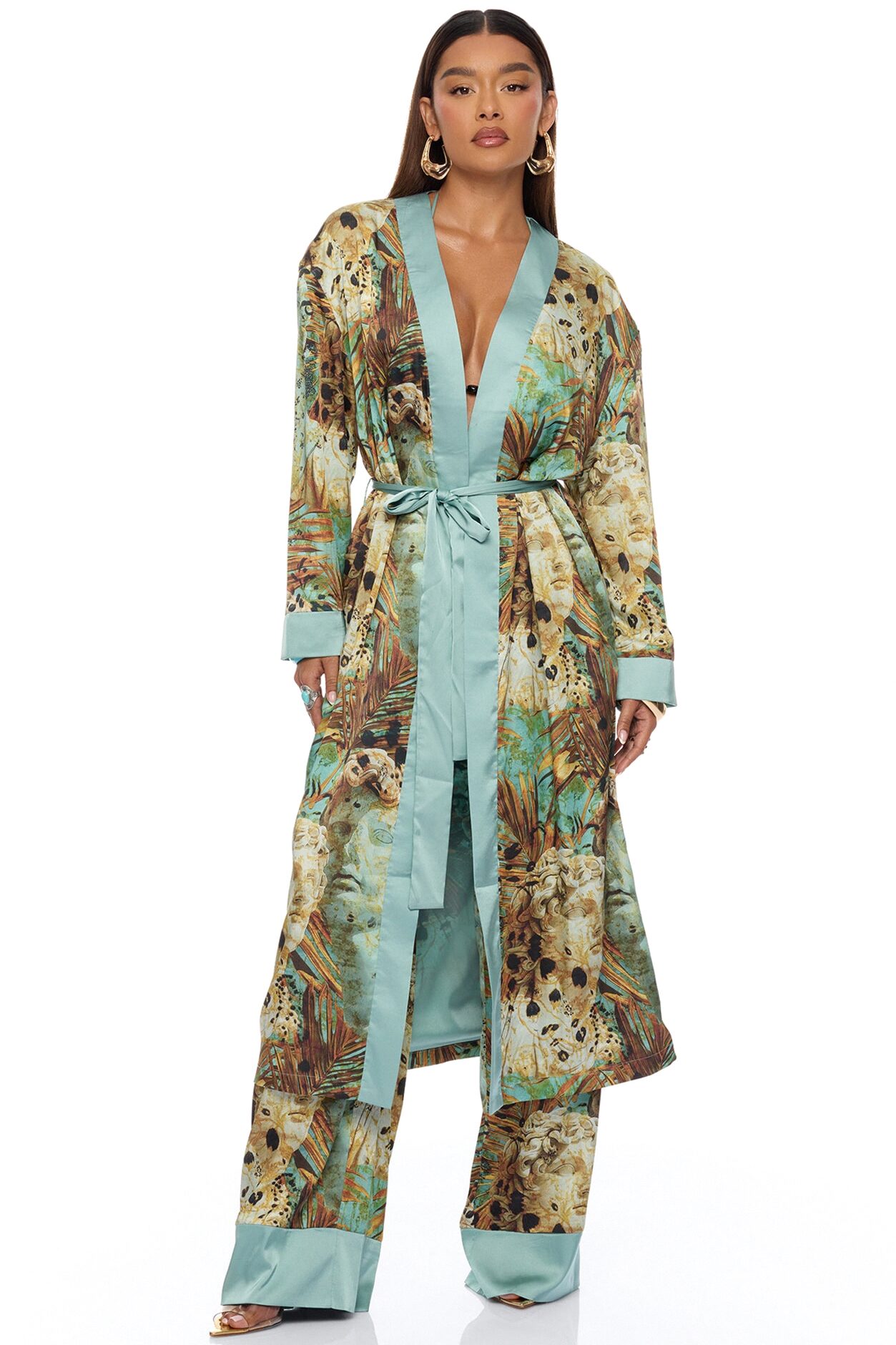 Call Me Coastal Satin Pant Set - Blue/combo