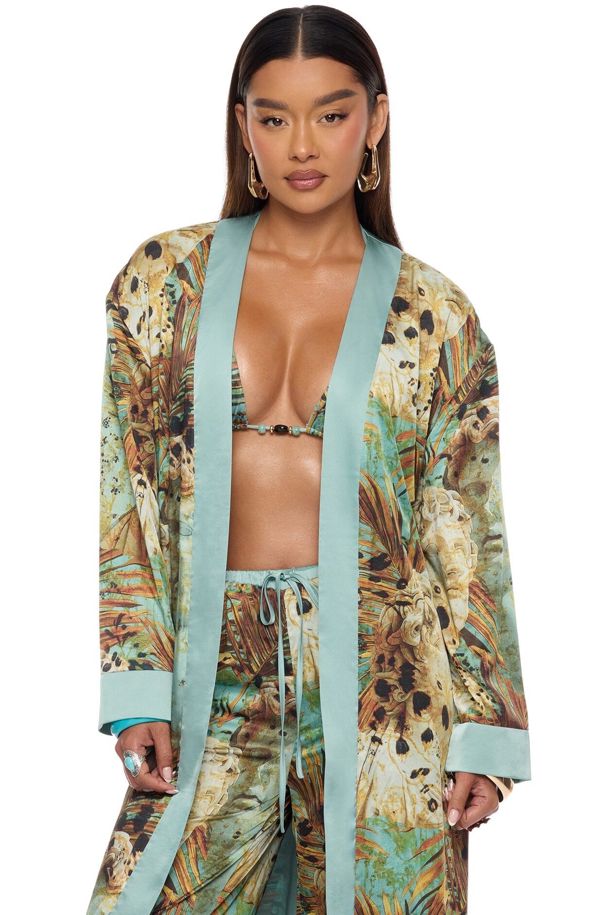 Call Me Coastal Satin Pant Set - Blue/combo