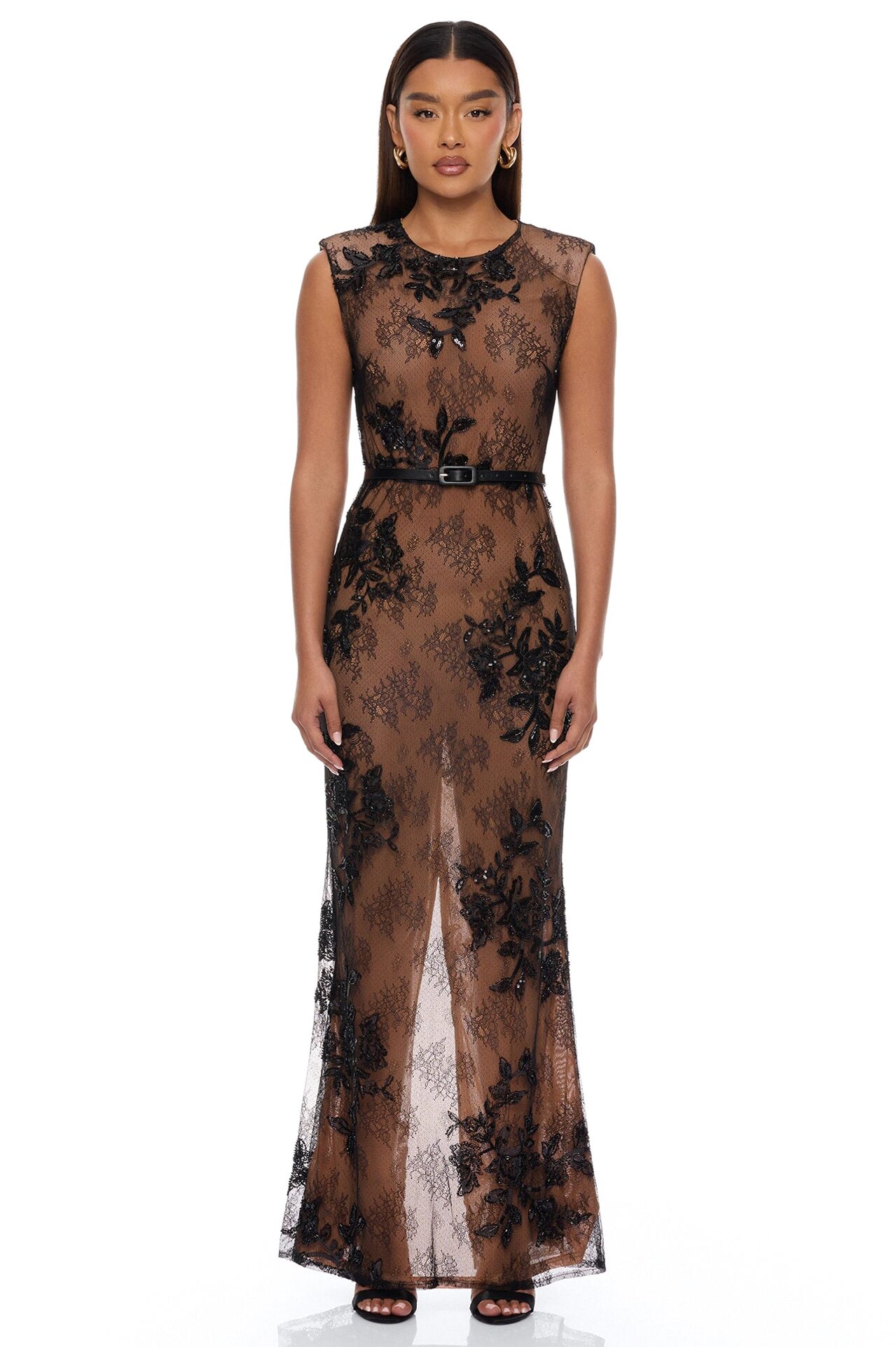 Chelsea Embellished Lace Maxi Dress - Black