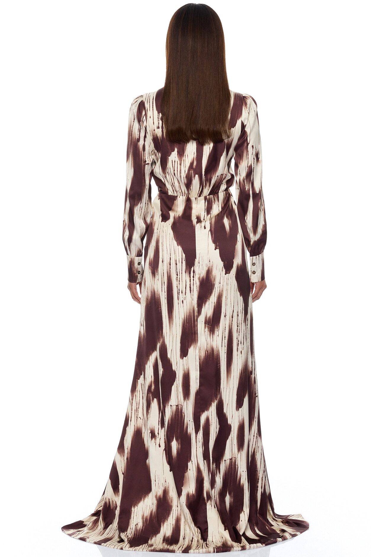 Sashira Collared Satin Maxi Dress - Brown/combo