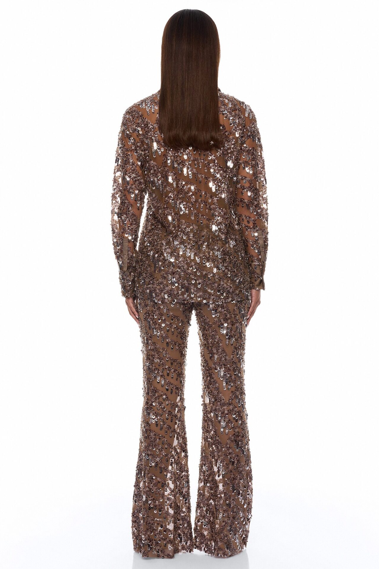 Zariah Sheer Sequin Top - Bronze
