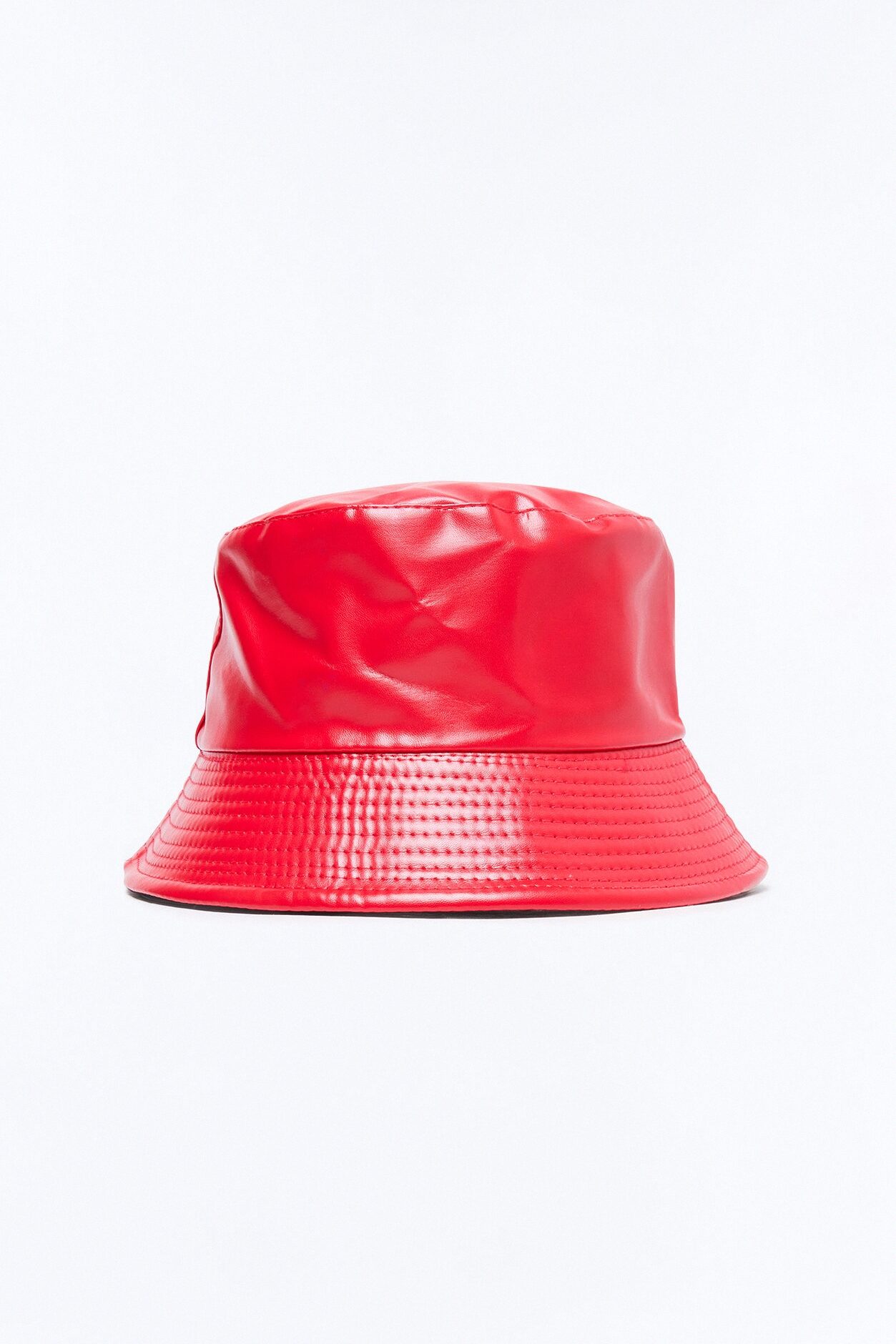 Faux Leather Bucket Hat - Red
