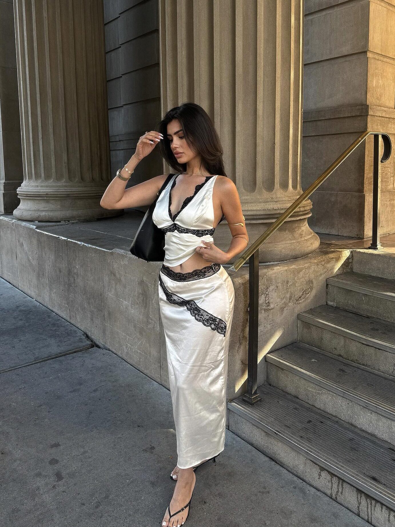 Nothing Subtle Tonight Lace Trim Satin Top - Cream/combo