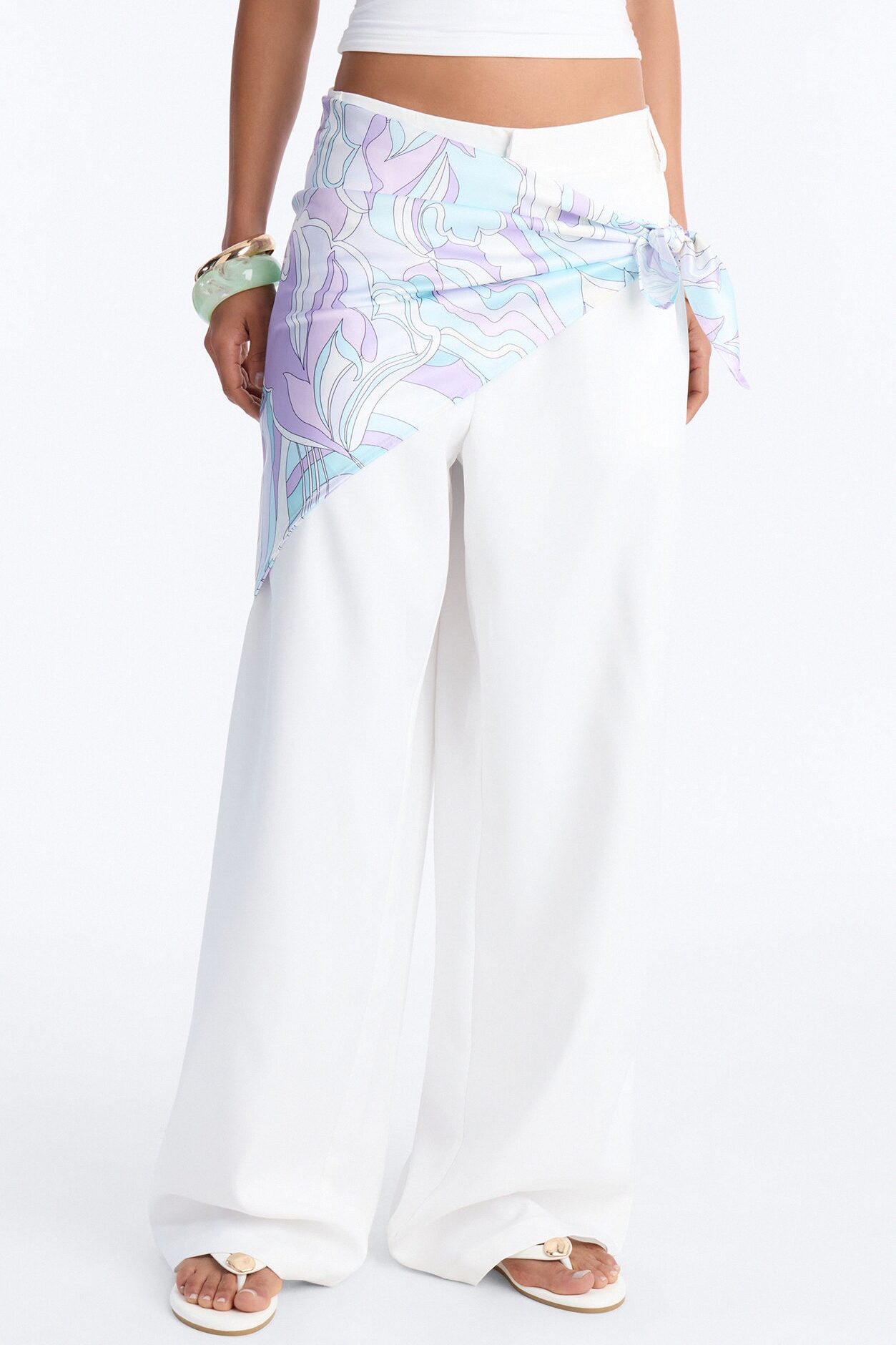 Malibu Days Scarf Belted Trouser Pant - White/combo