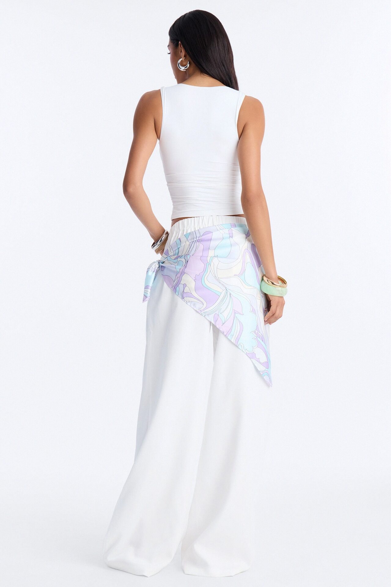 Malibu Days Scarf Belted Trouser Pant - White/combo