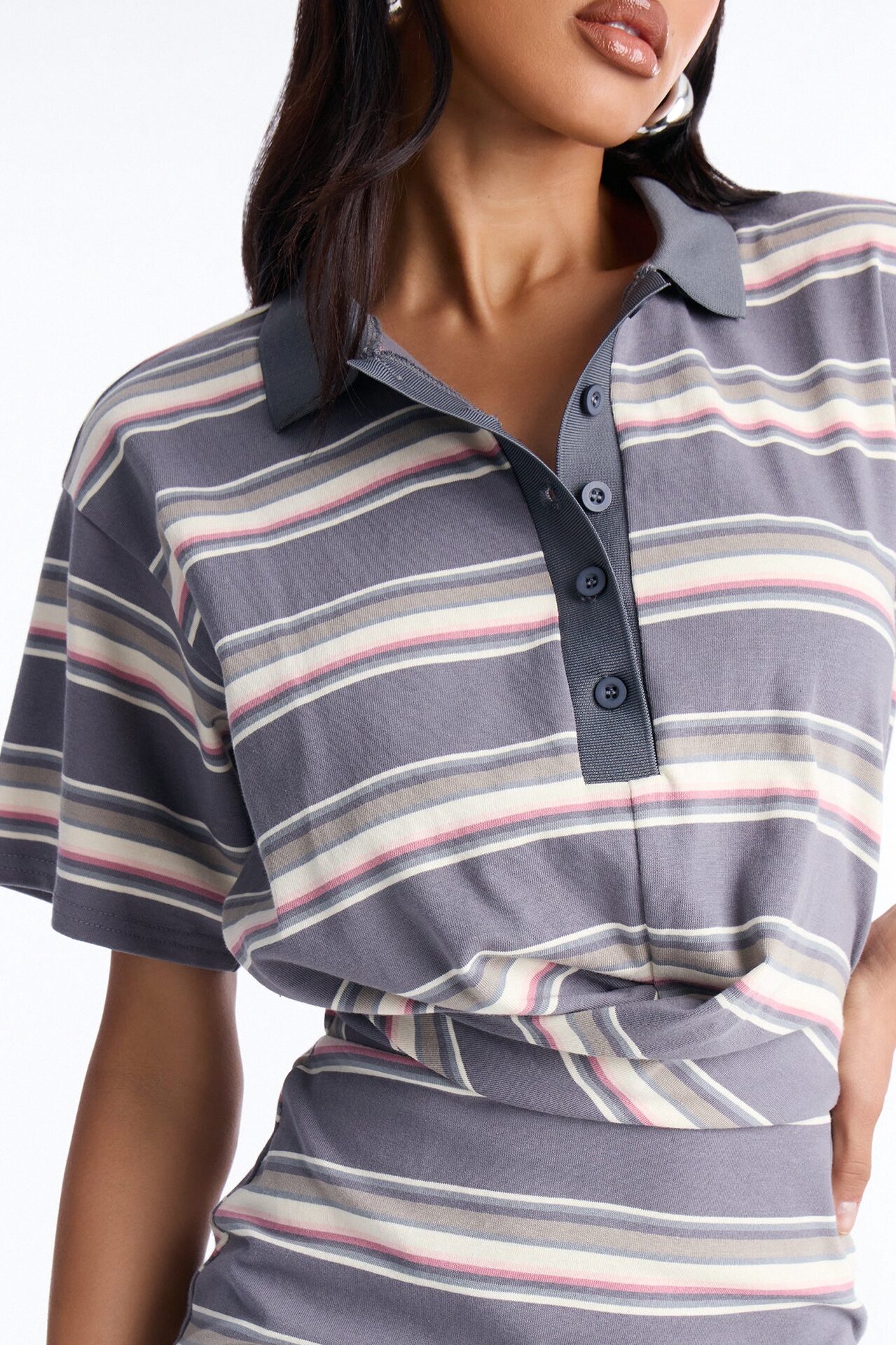 Holland Striped Cotton Mini Dress - Grey/combo