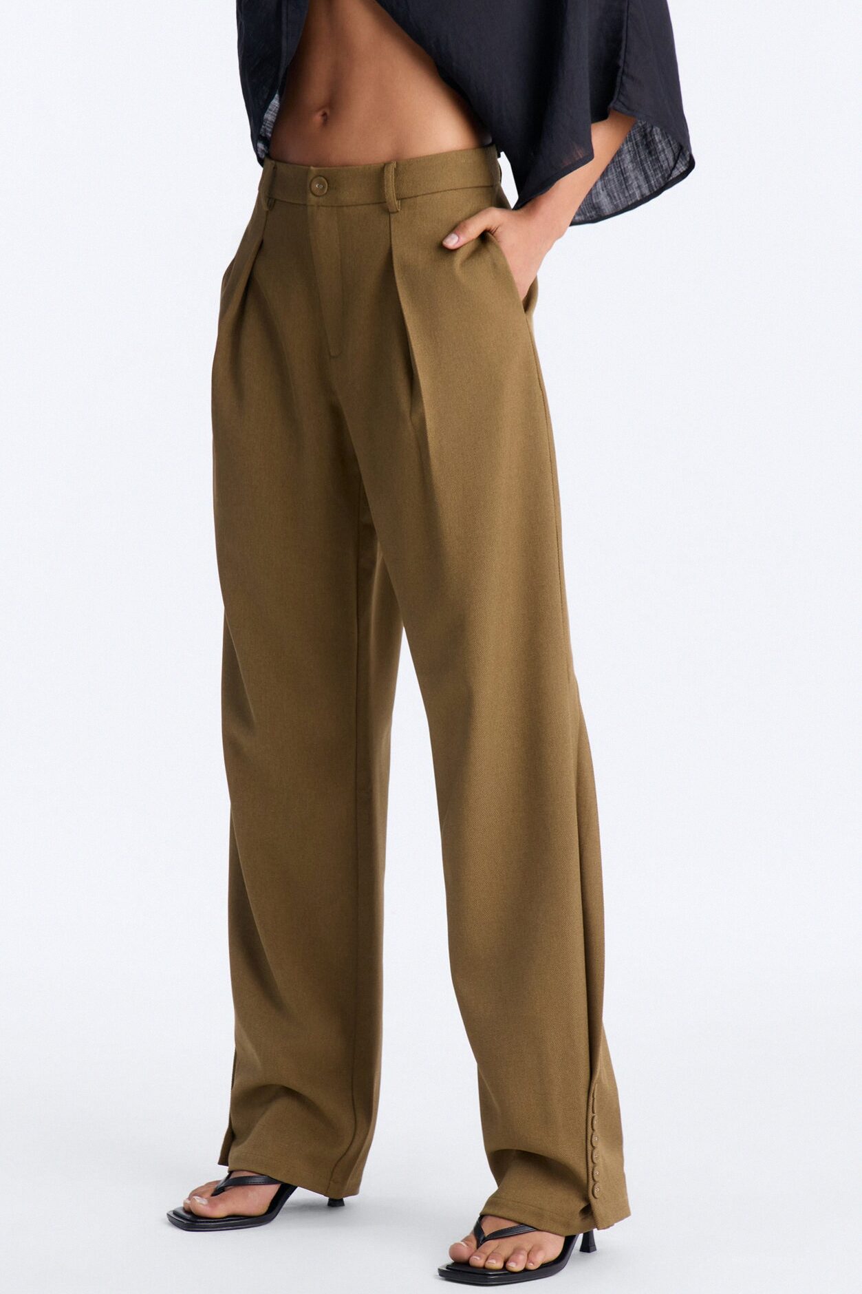 Frankie Button Cuff Straight Leg Trouser - Olive