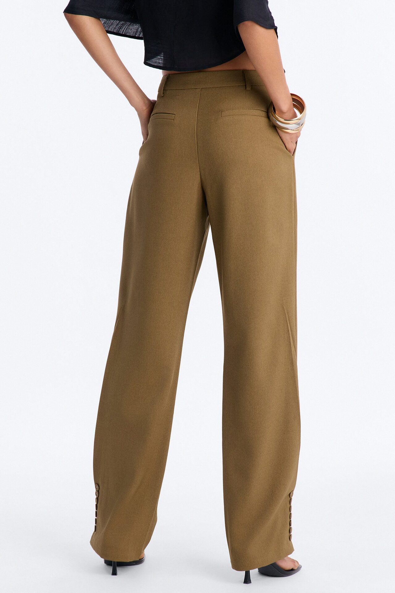 Frankie Button Cuff Straight Leg Trouser - Olive