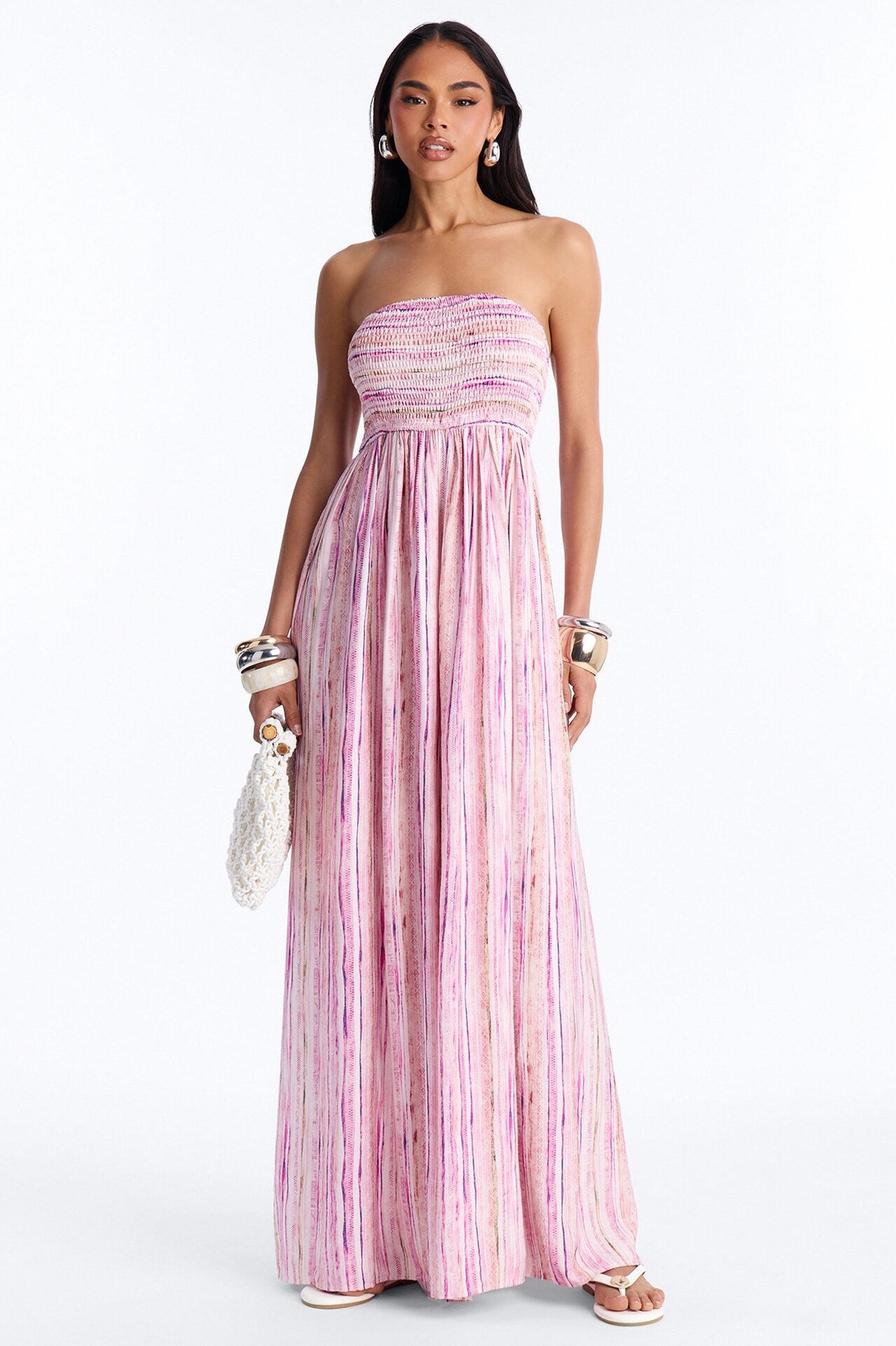 Kayla Smocked Extreme Wide Leg Jumpsuit - Pink