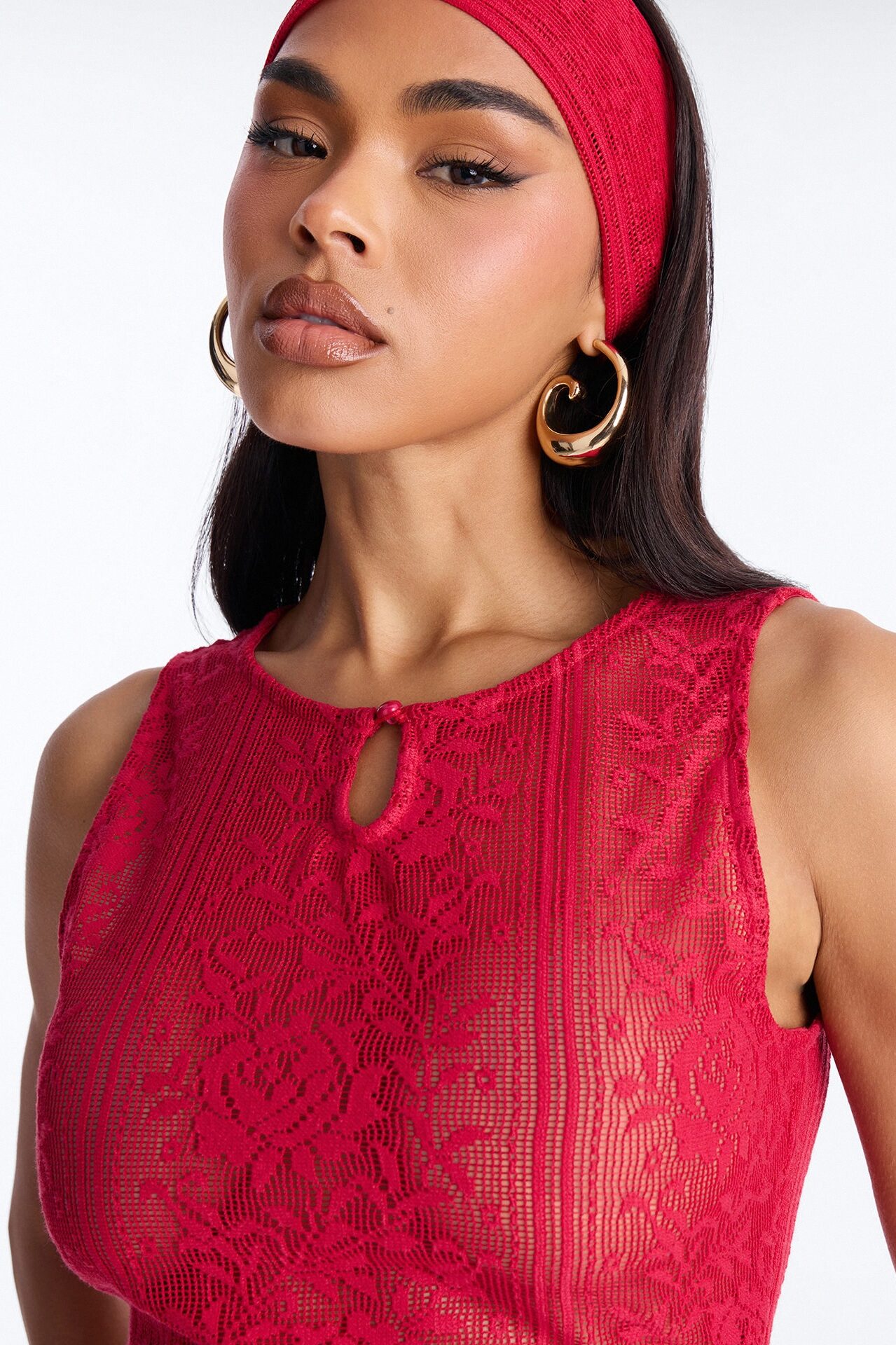 Alexis 3 Piece Lace Maxi Skirt Set - Red