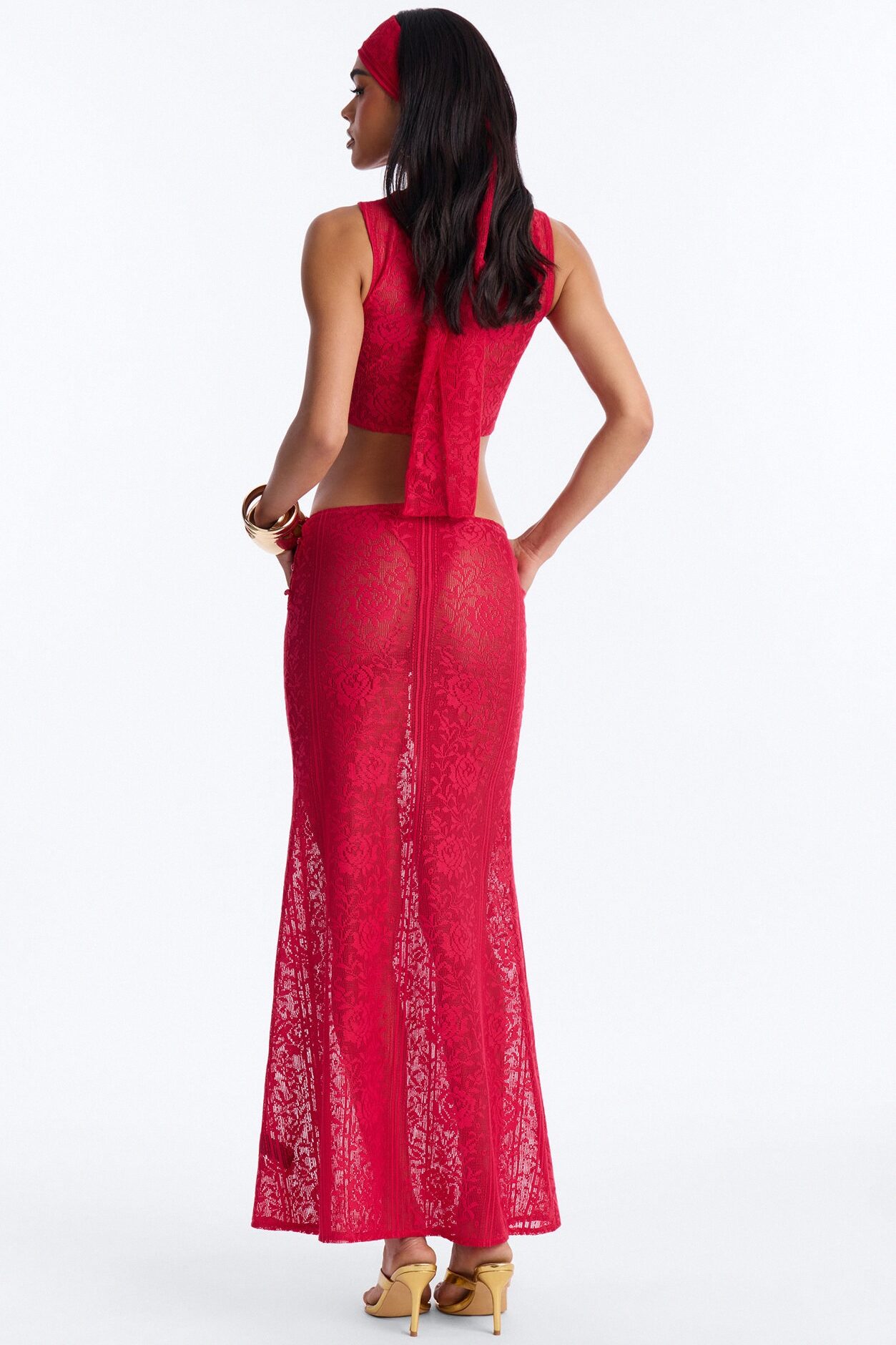 Alexis 3 Piece Lace Maxi Skirt Set - Red