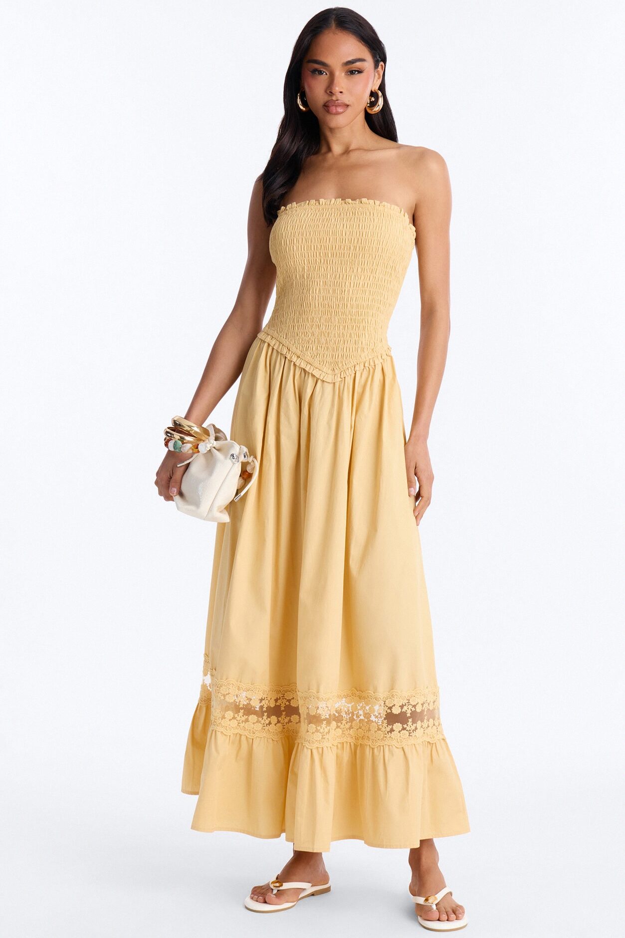 Keira Strapless Maxi Dress - Butter Yellow