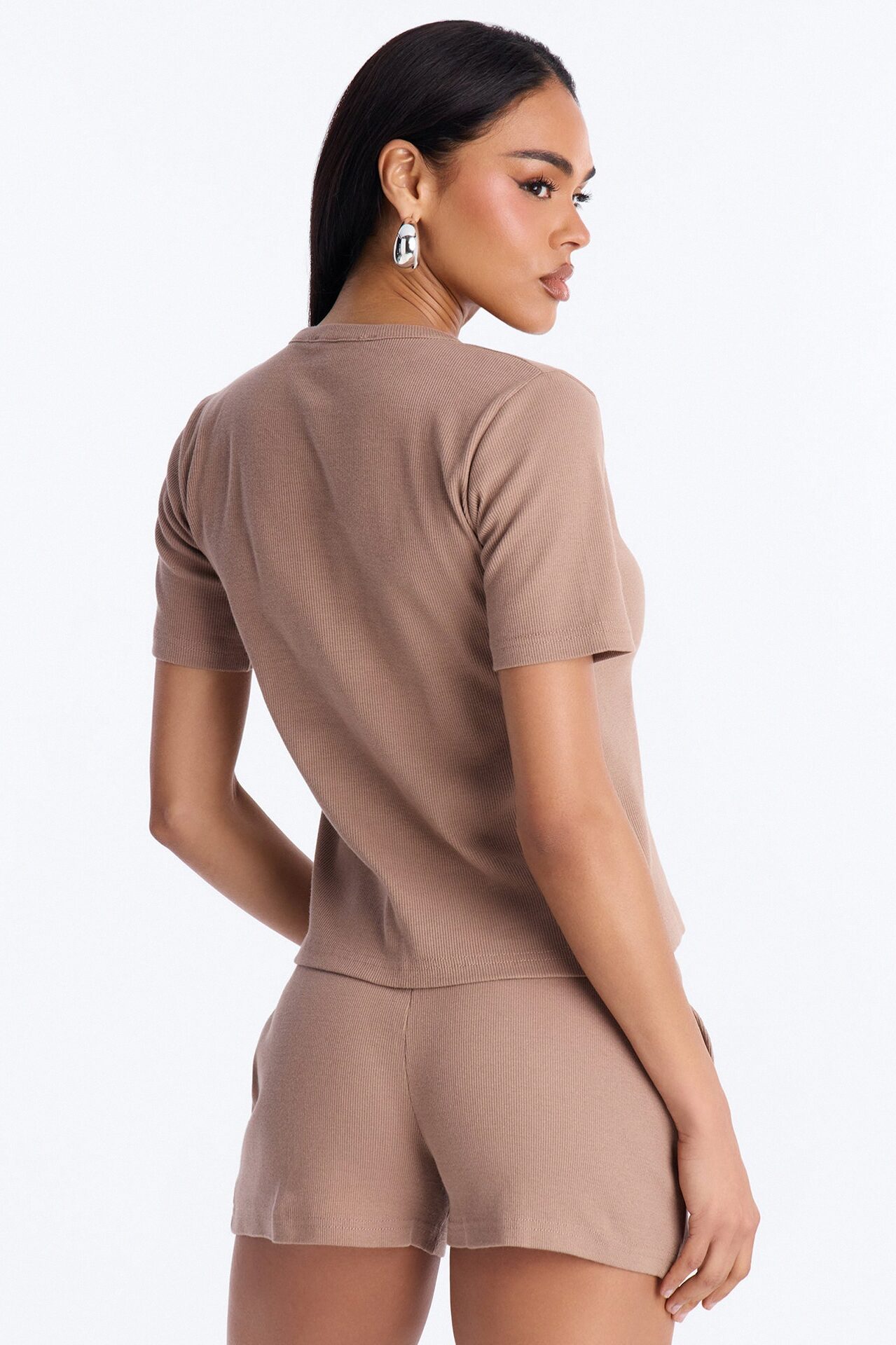 Hailey Ribbed Short Set - Mocha