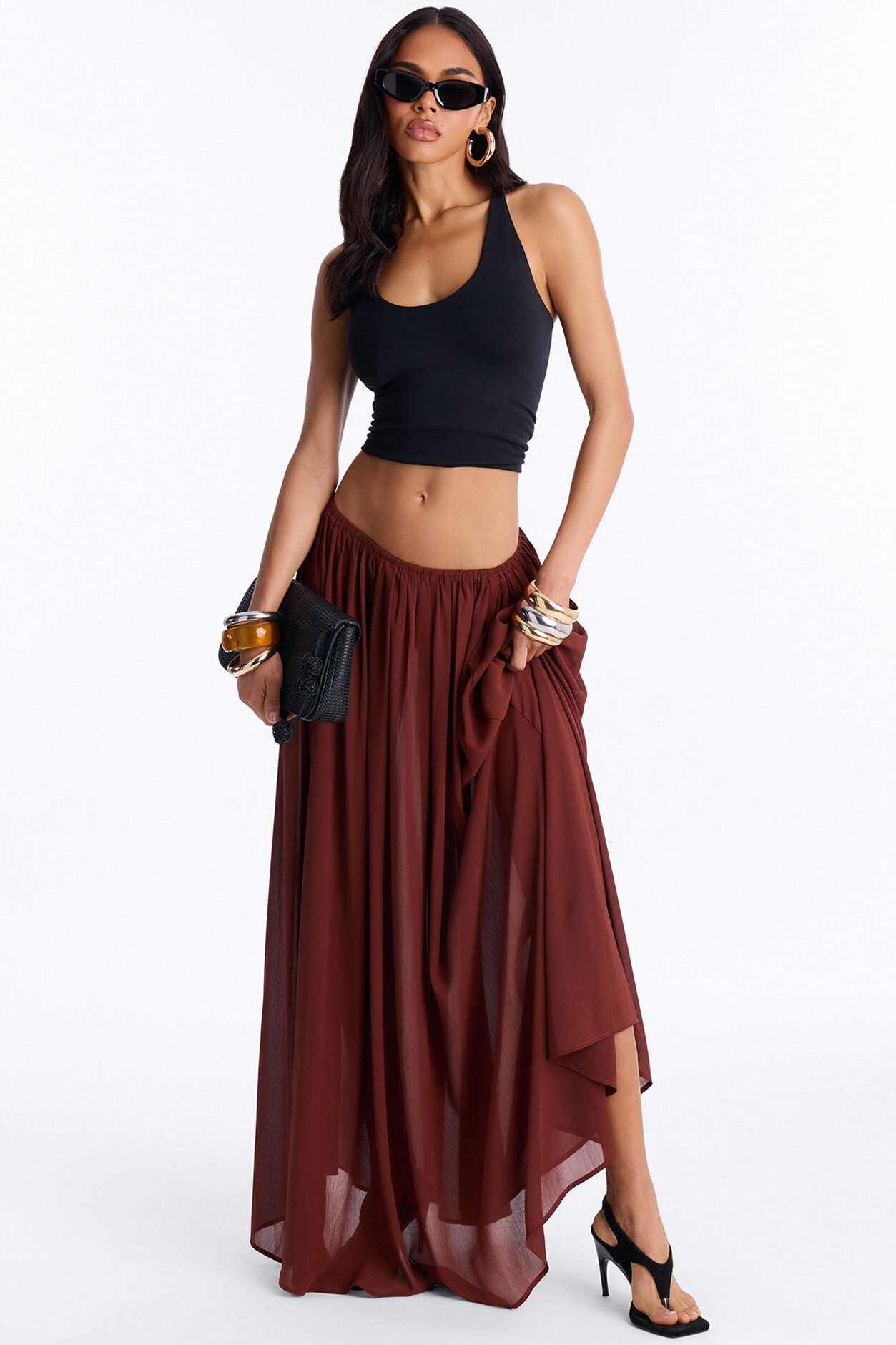 Moonlight Romantic Low Rise Chiffon Maxi Skirt - Terracotta