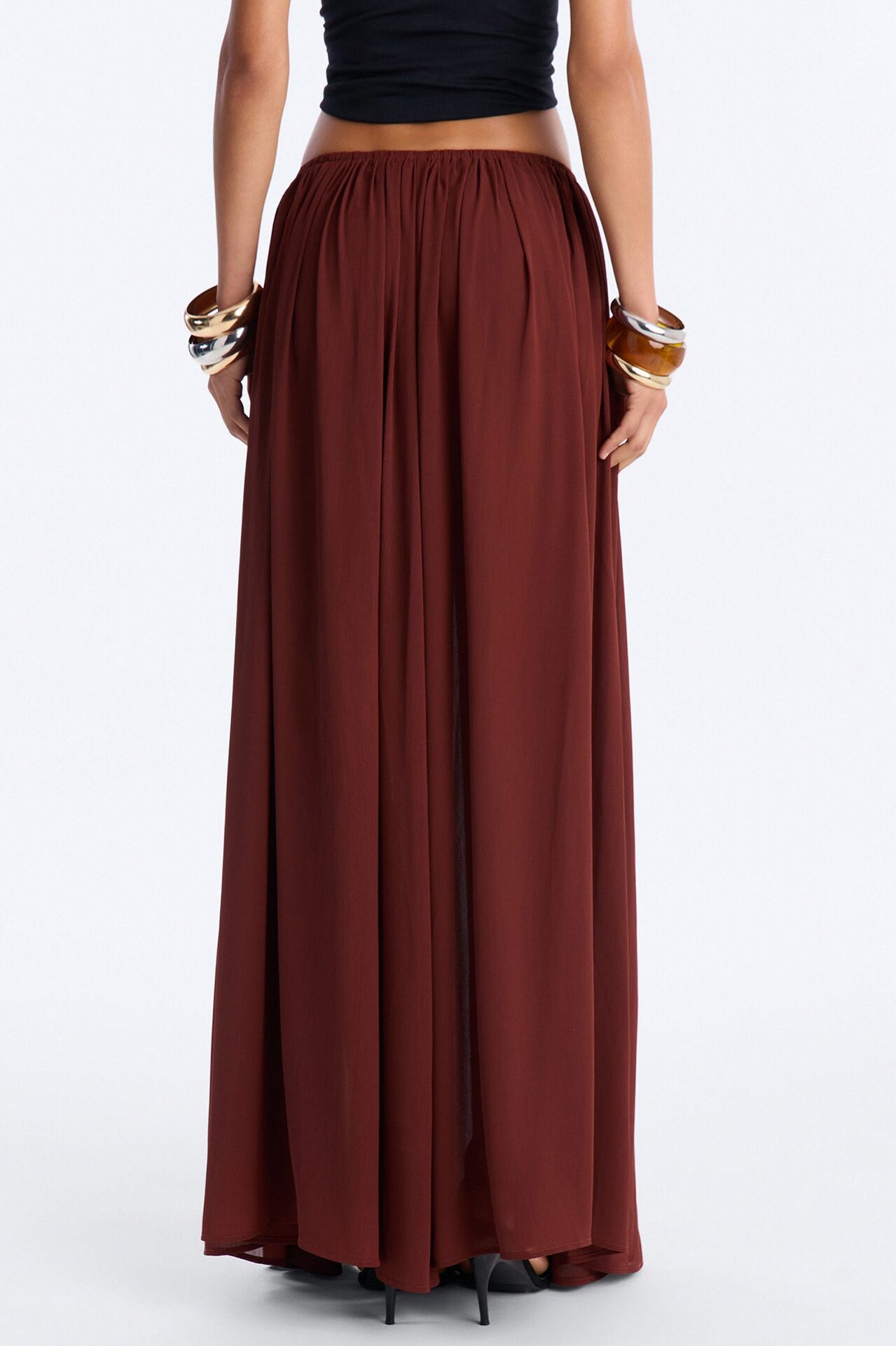 Moonlight Romantic Low Rise Chiffon Maxi Skirt - Terracotta