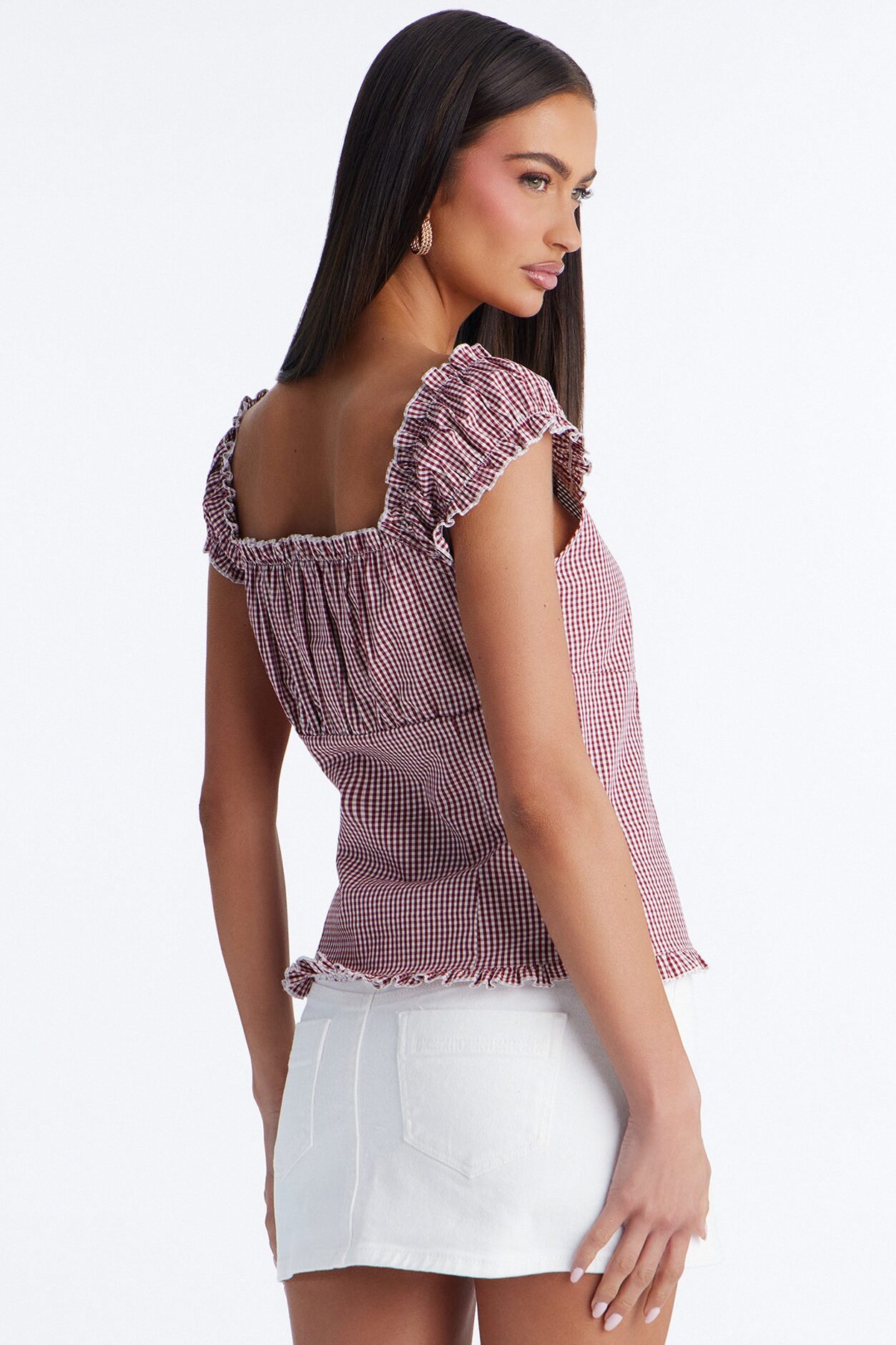 Serene Ruffle Gingham Poplin Shirt - Red/combo