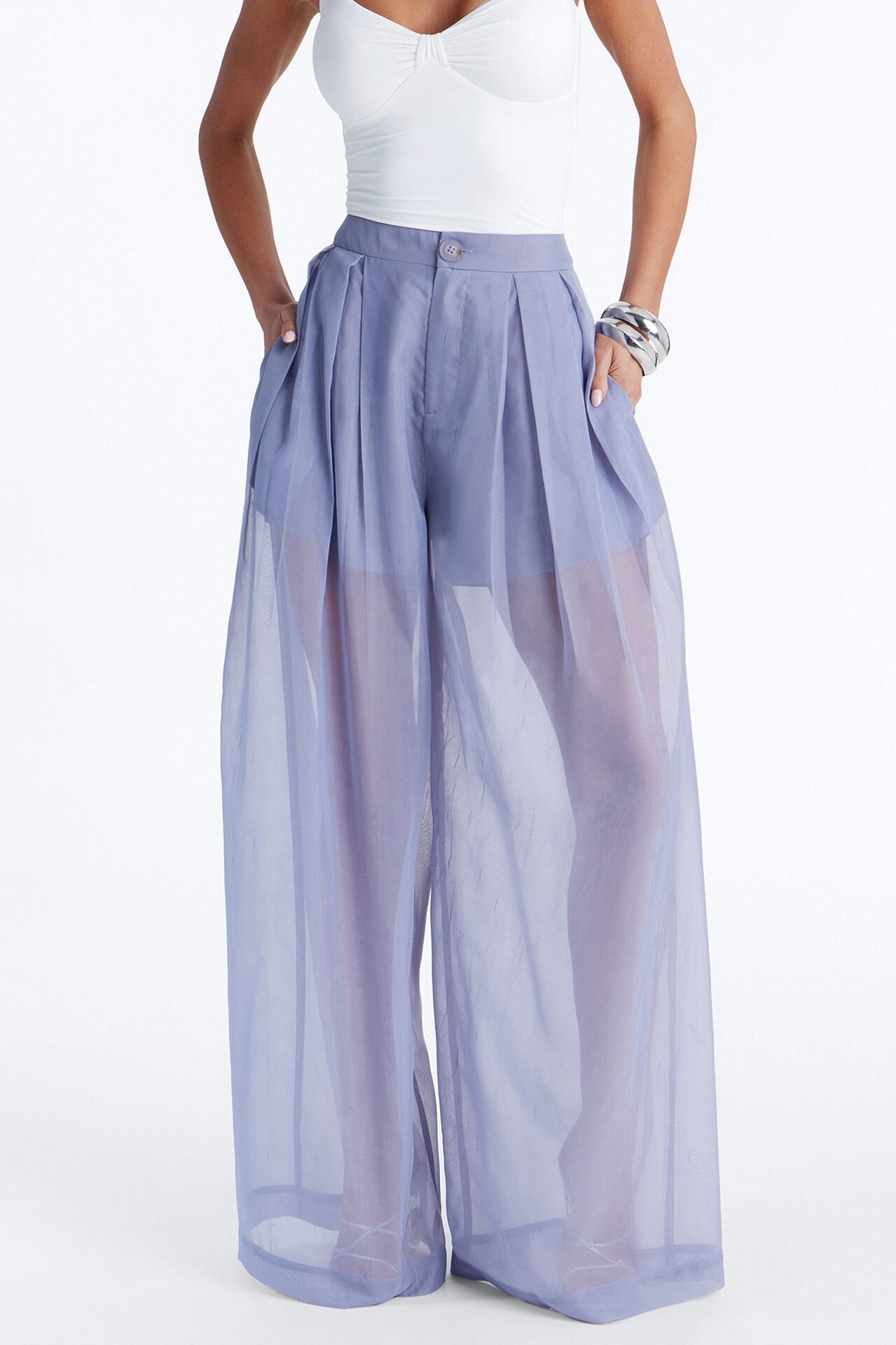 Hollie Wide Leg Organza Pant - Slate Grey