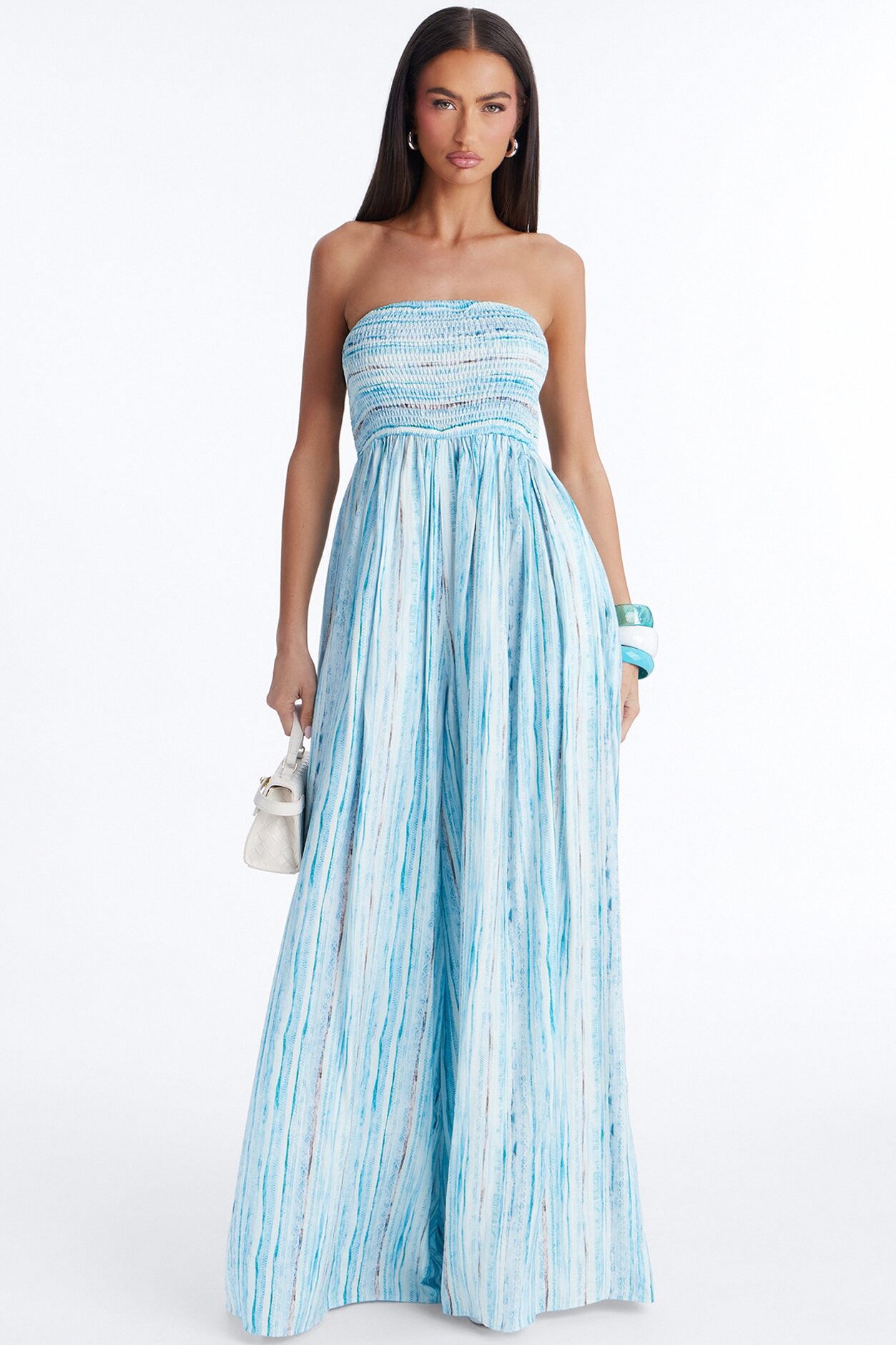 Kayla Smocked Extreme Wide Leg Jumpsuit - Blue