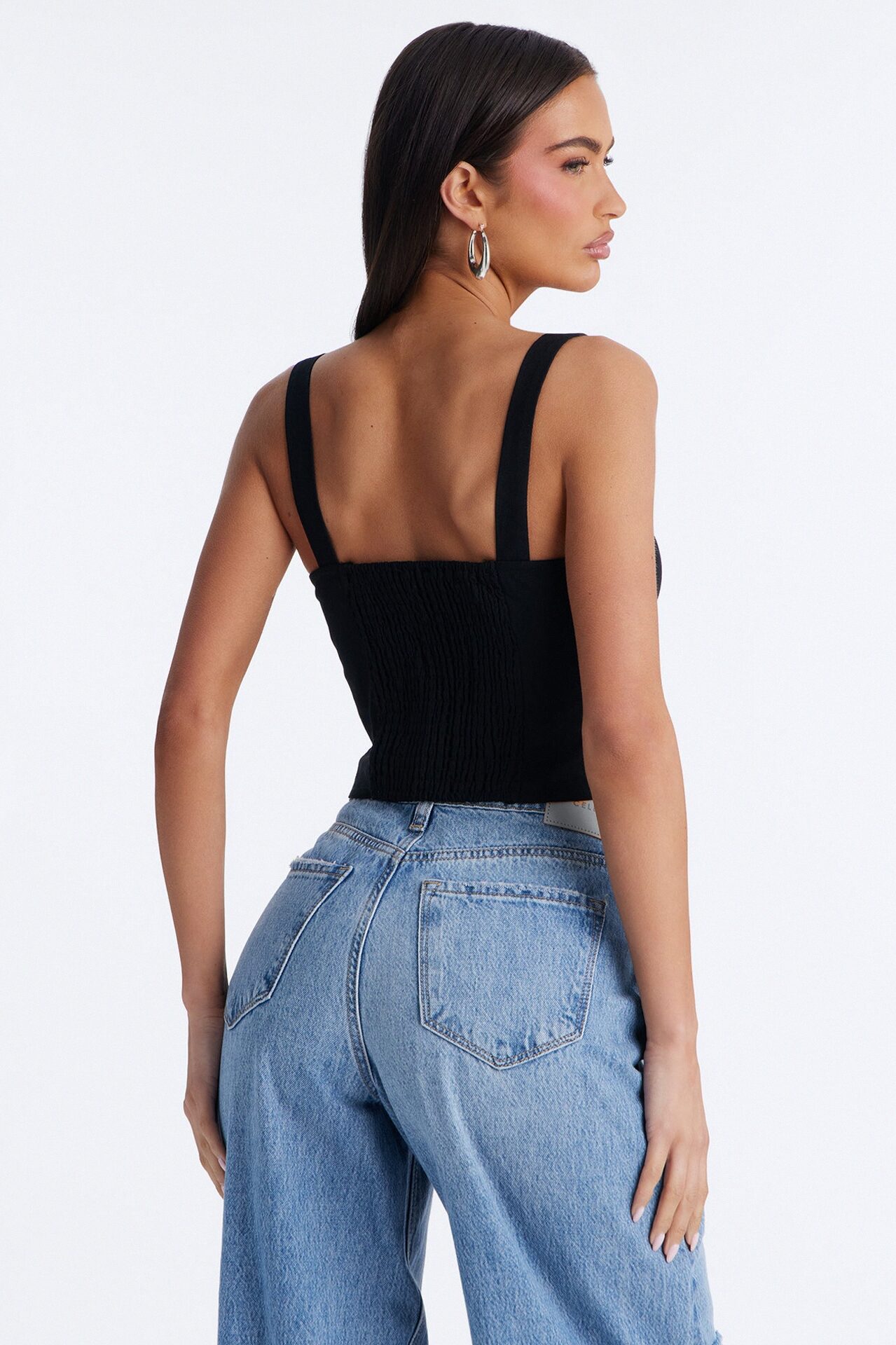 Tan Lines Smocked Linen Top - Black