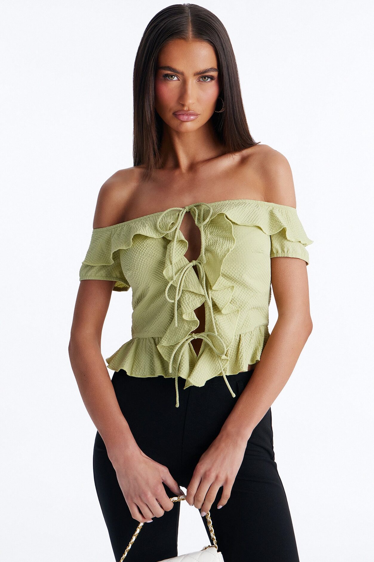 Matcha Girly Ruffle Flyaway Top - Sage