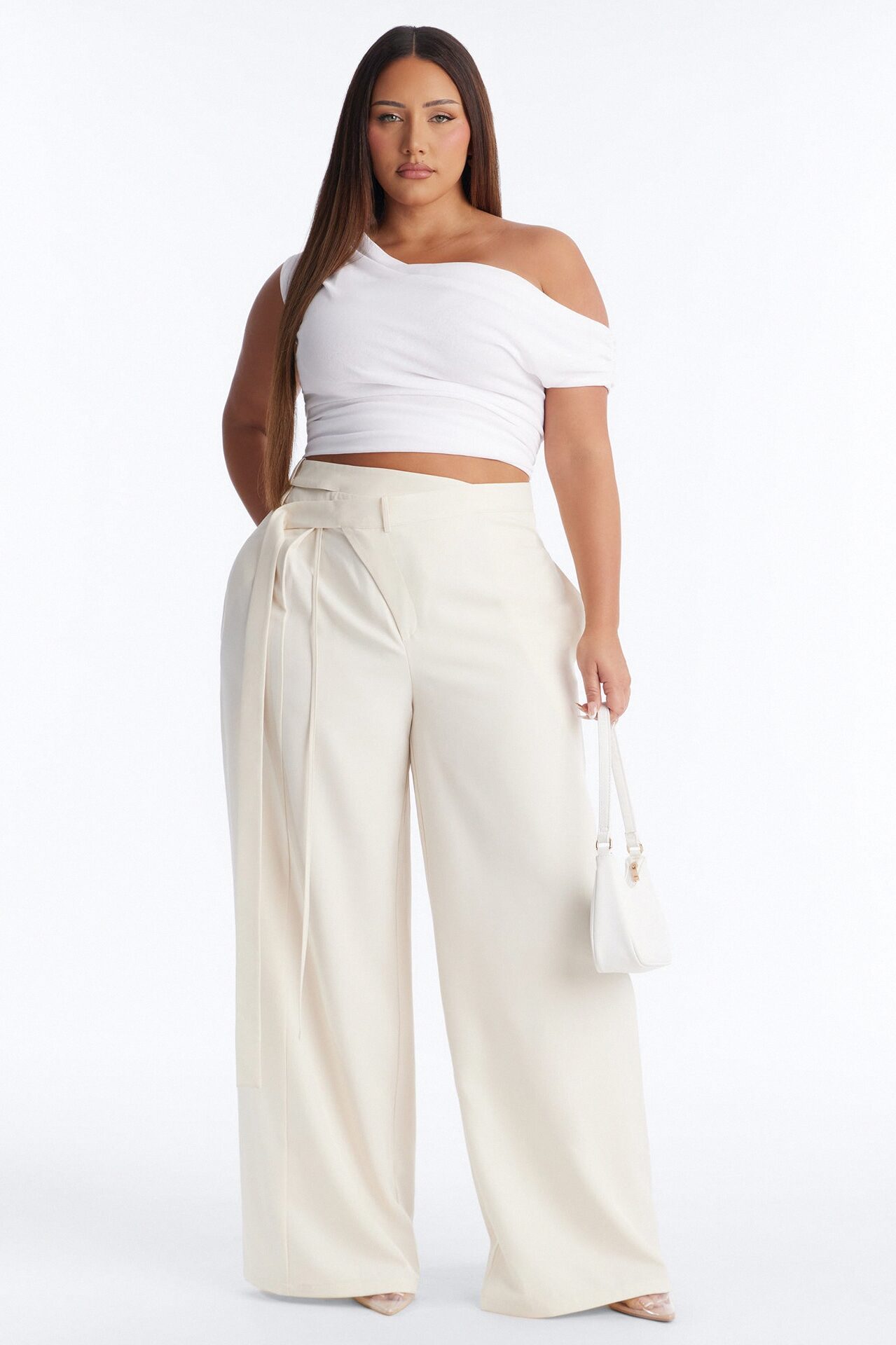 All Wrapped Up Cutout Wide Leg Trousers - Ivory