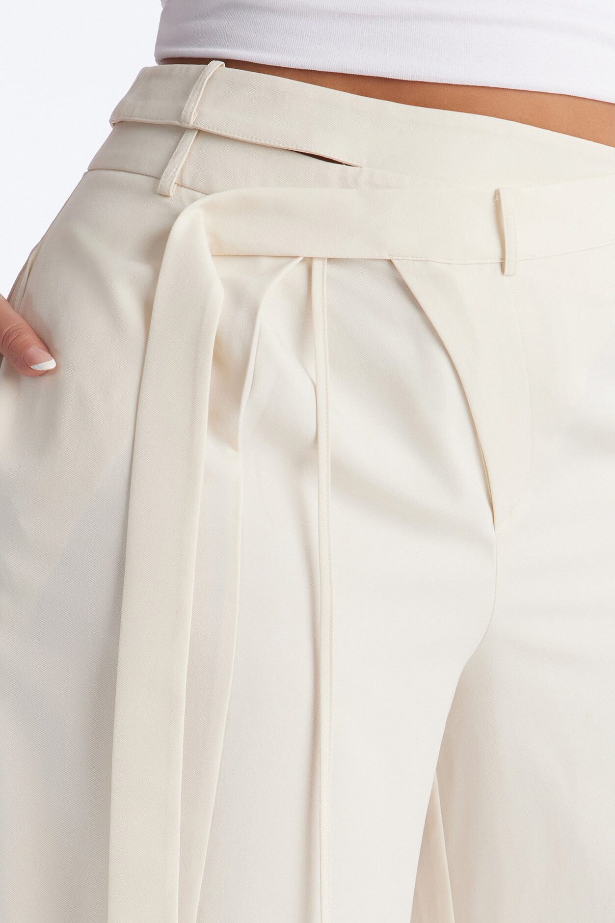 All Wrapped Up Cutout Wide Leg Trousers - Ivory