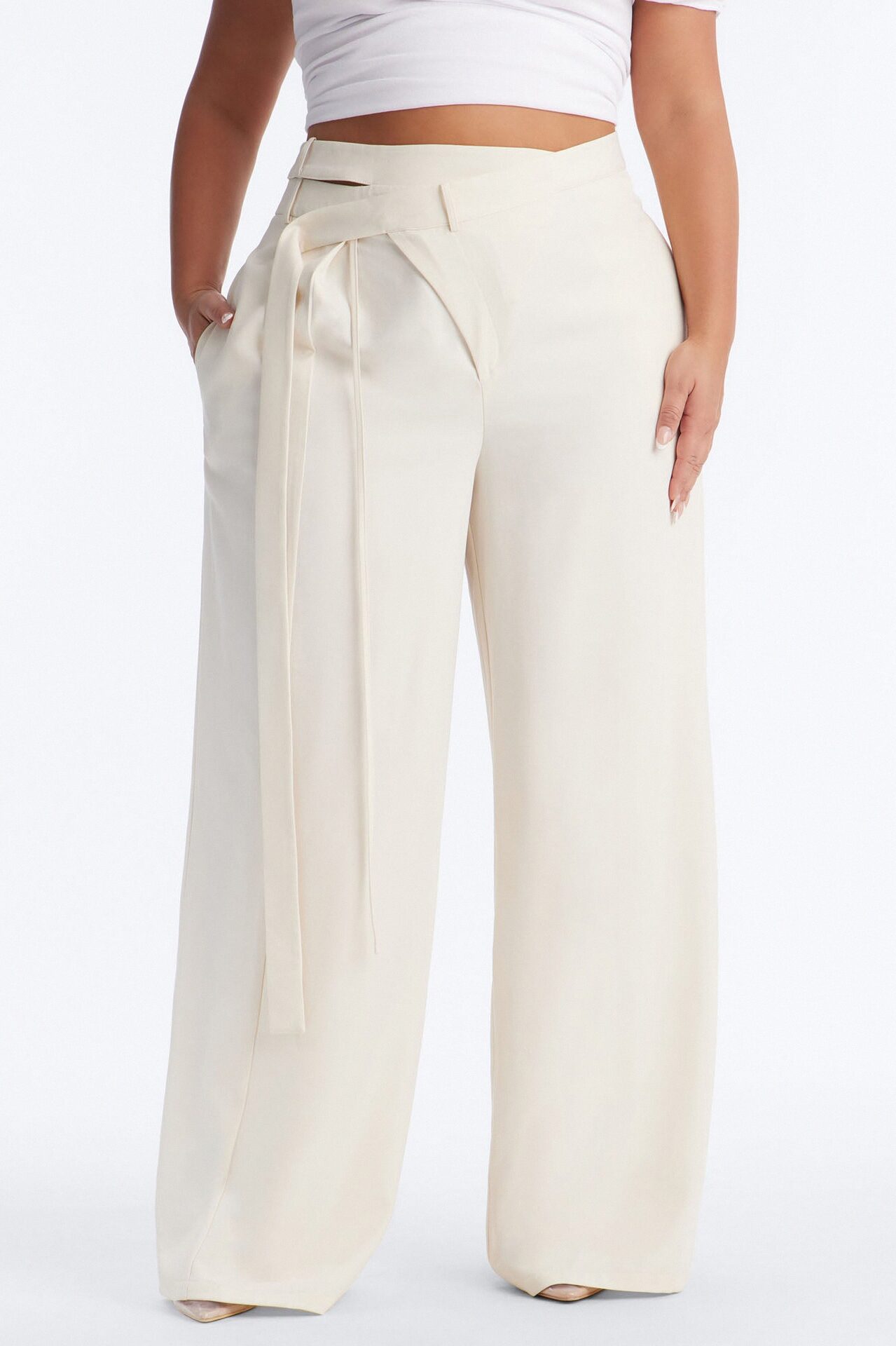 All Wrapped Up Cutout Wide Leg Trousers - Ivory
