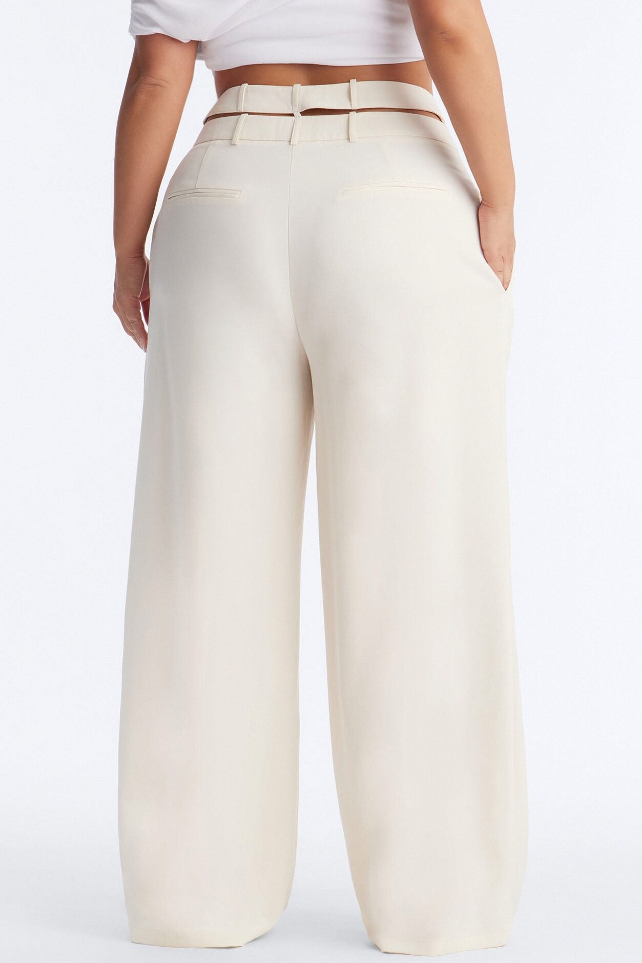All Wrapped Up Cutout Wide Leg Trousers - Ivory