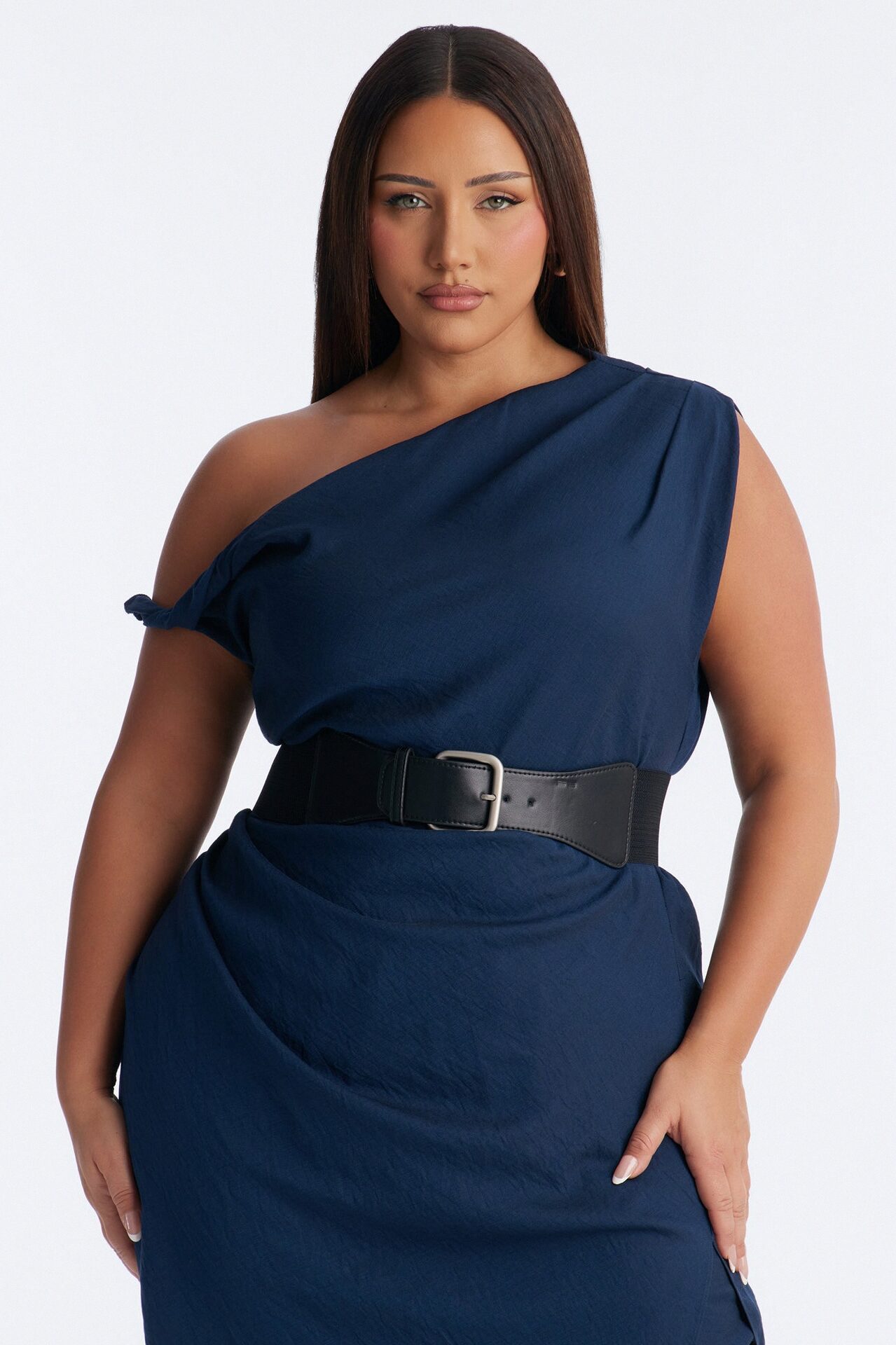 Willow Belted Asymmetrical Pant Set - Navy