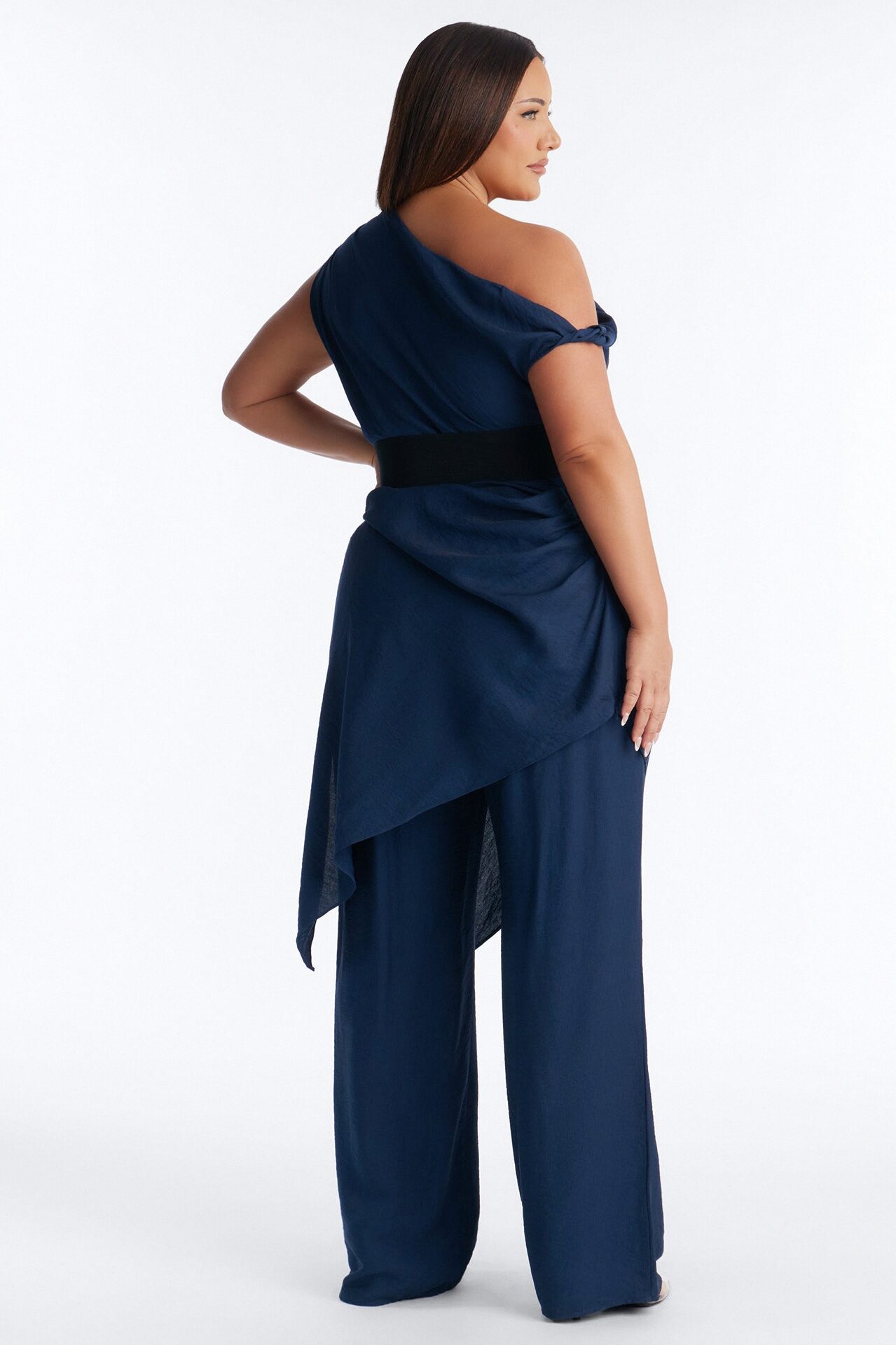Willow Belted Asymmetrical Pant Set - Navy