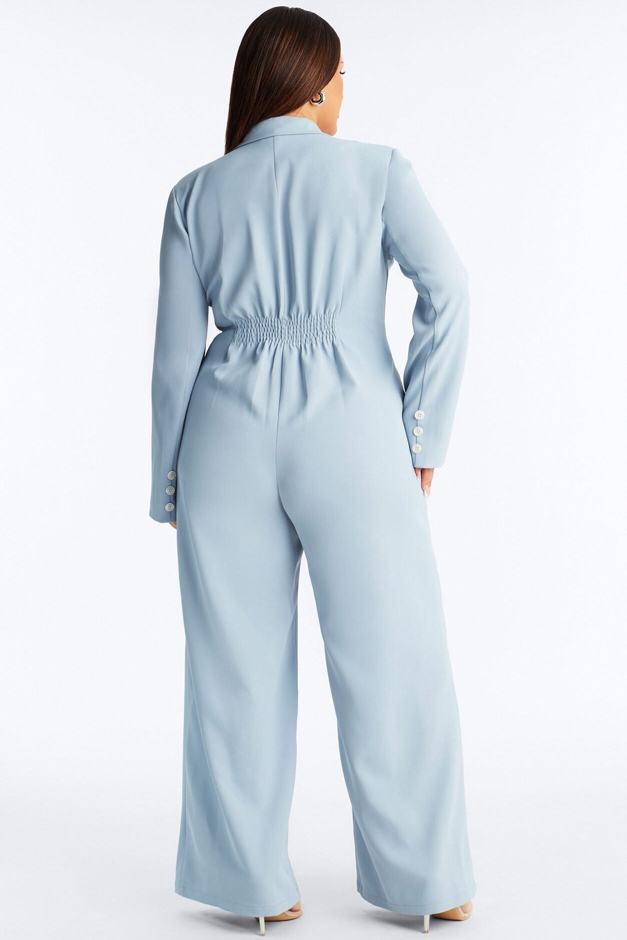 Office Hours Wide Leg Jumpsuit - Dusty Blue