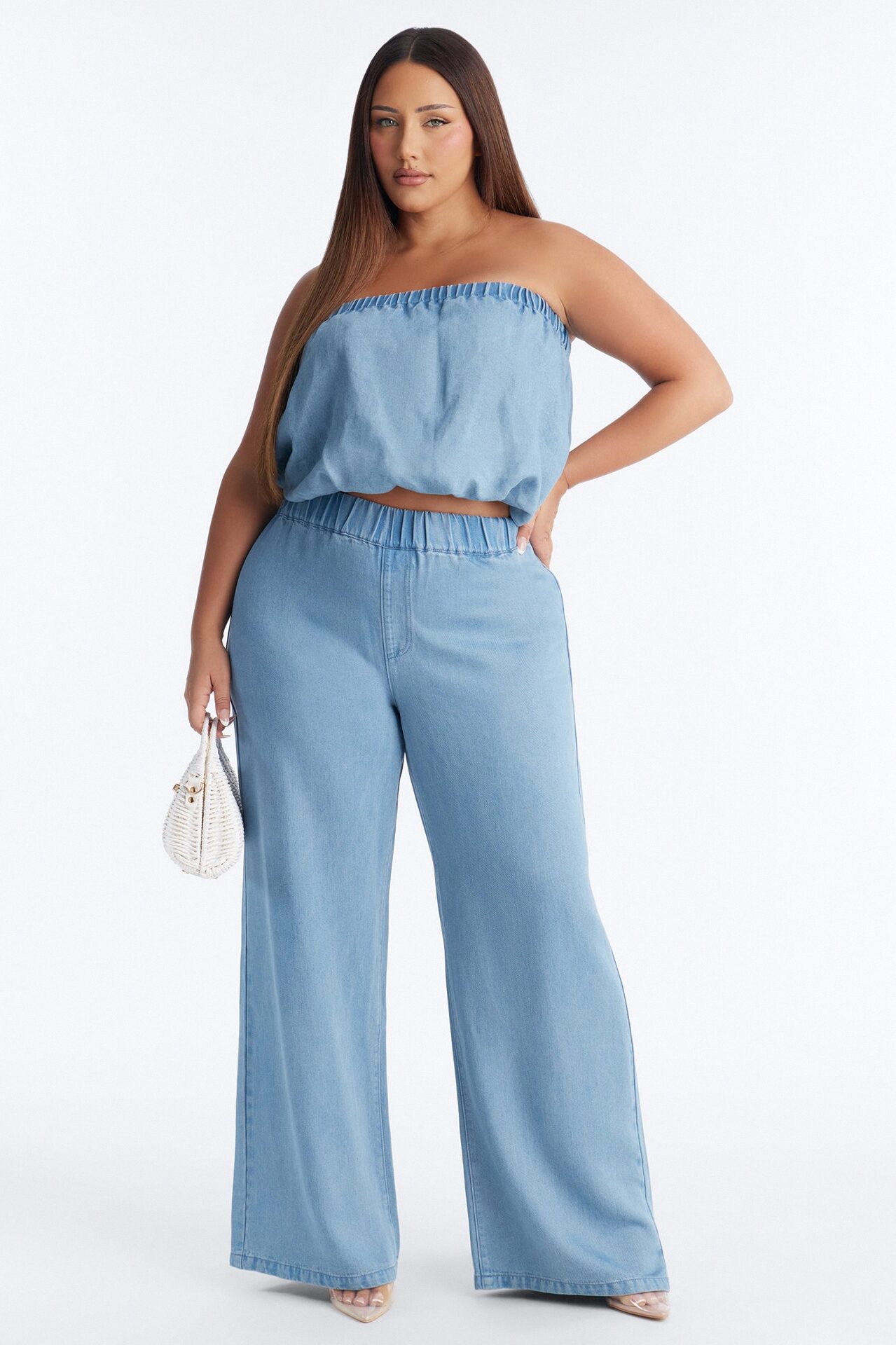Celeste Chambray Strapless Pant Set - Light Wash