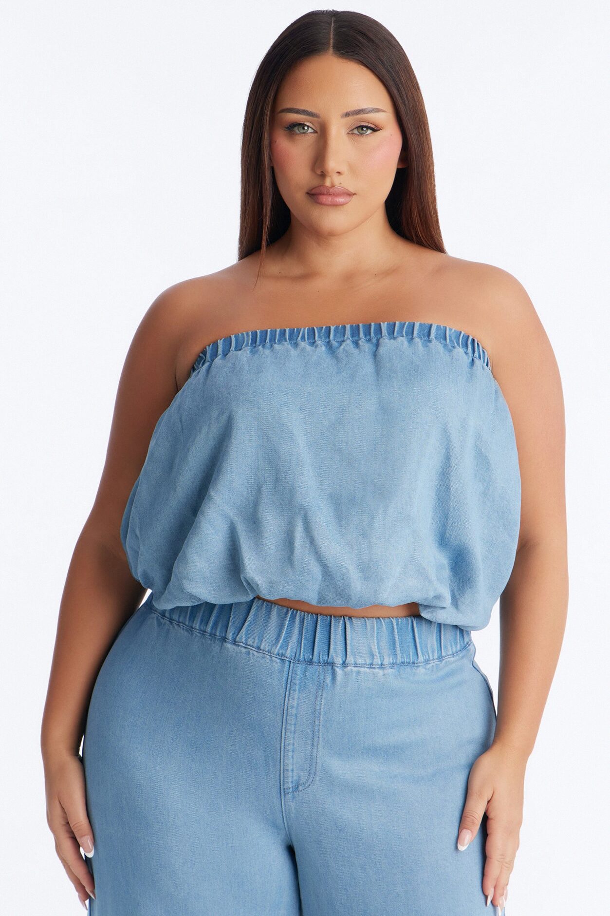 Celeste Chambray Strapless Pant Set - Light Wash