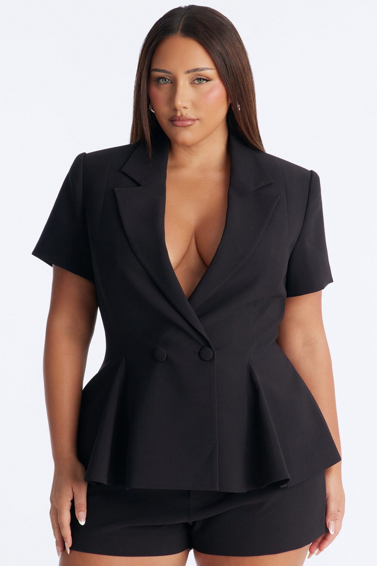 Mielle Short Sleeve Peplum Blazer - Black