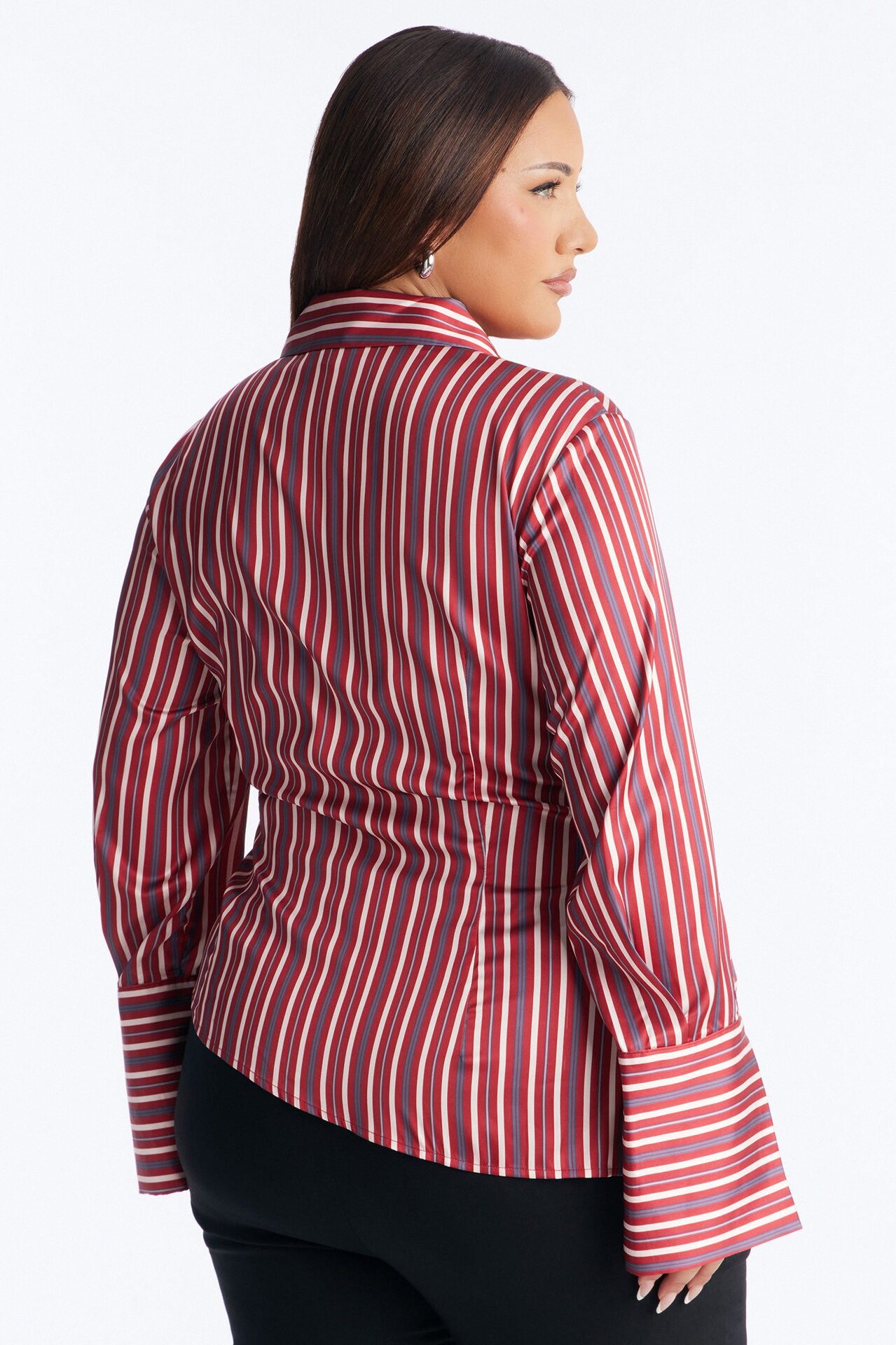 Office Cool Asymmetrical Striped Satin Shirt - Red/combo