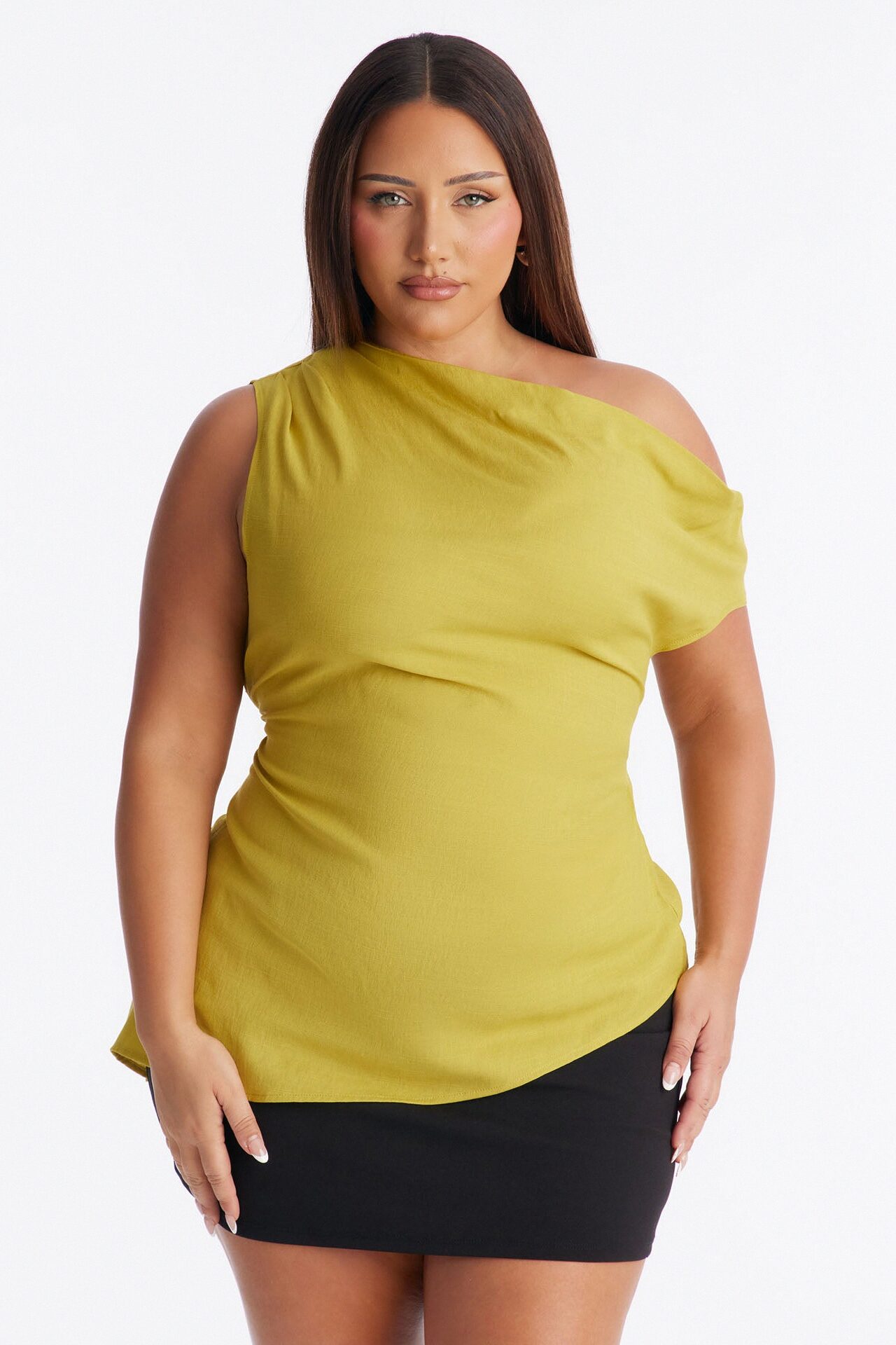 Cutie With A Duty One Shoulder Linen Top - Chartreuse