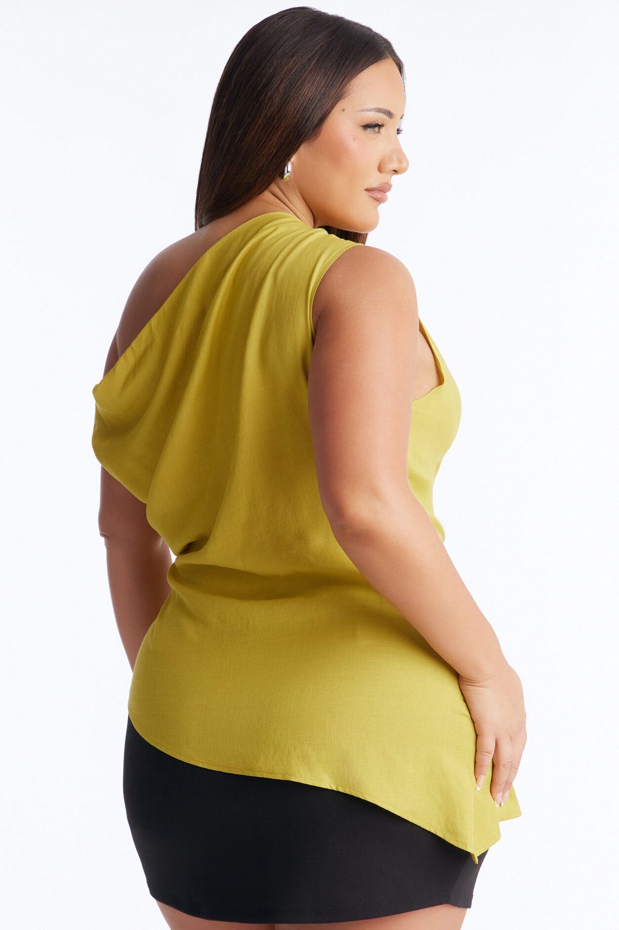 Cutie With A Duty One Shoulder Linen Top - Chartreuse