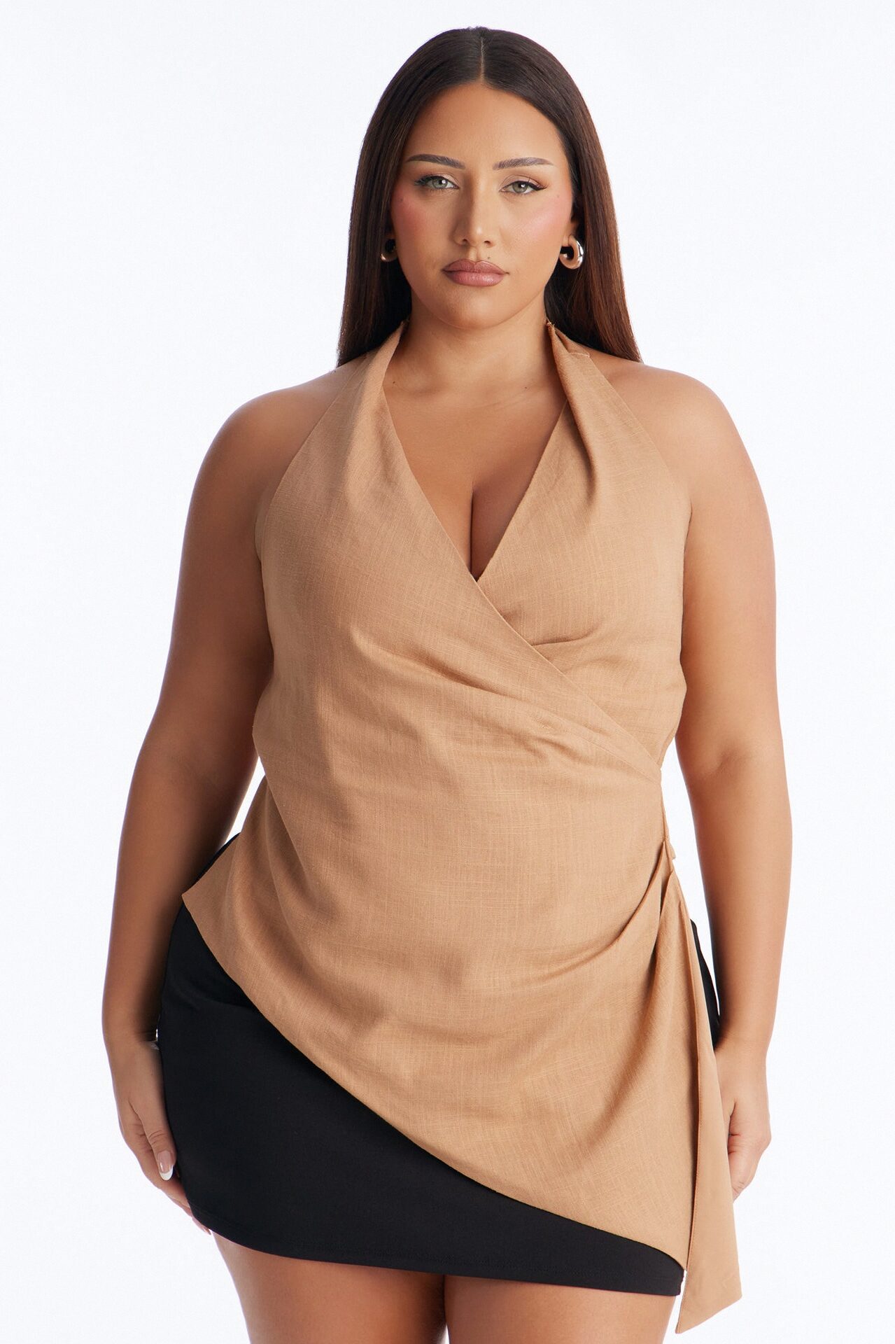 On My Third Drink Backless Linen Halter Top - Taupe