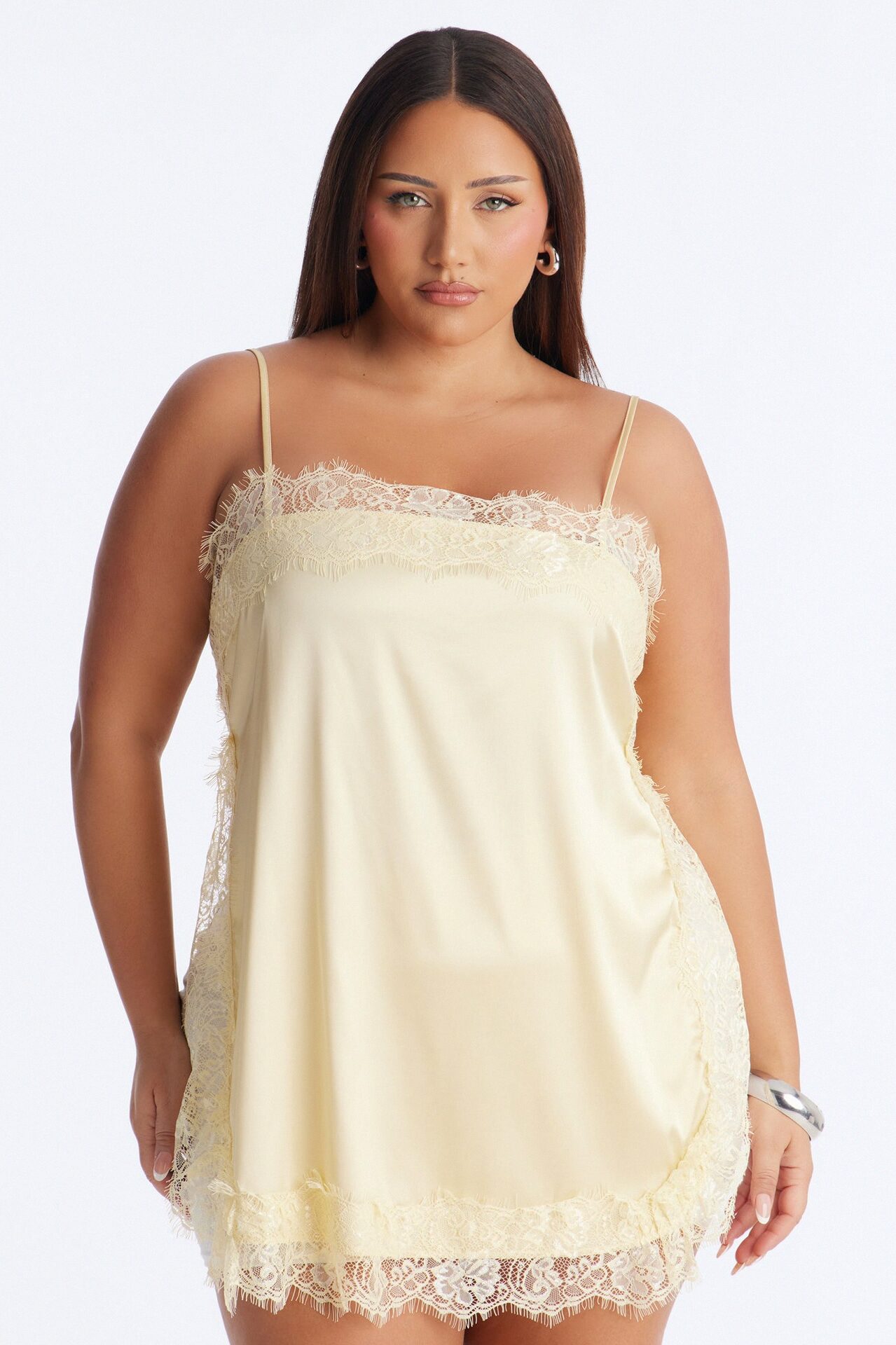 No Filter Needed Lace Trim Satin Top - Butter Yellow