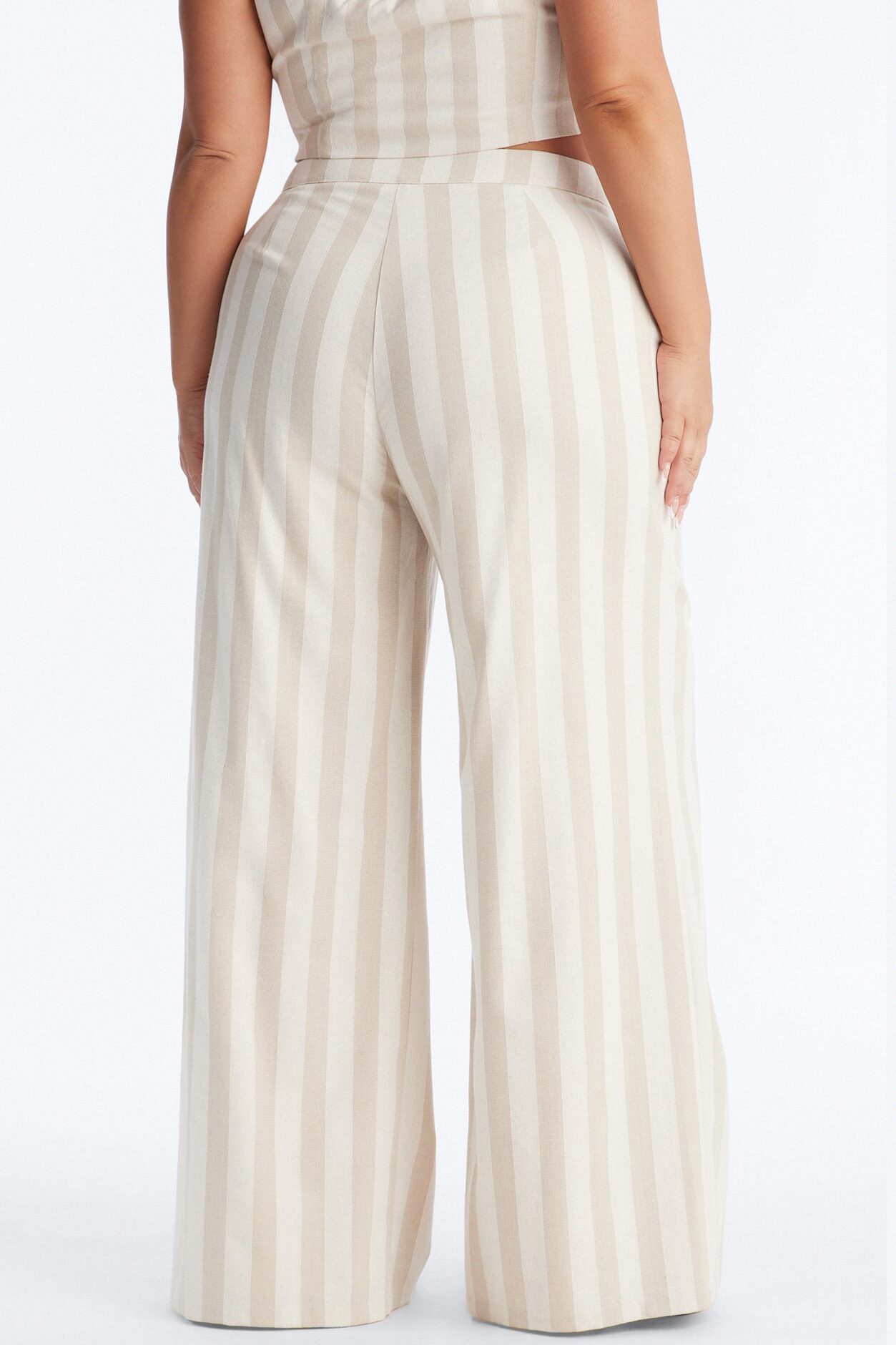 Cruise Attire High Rise Striped Linen Pant 33″ - Taupe/combo