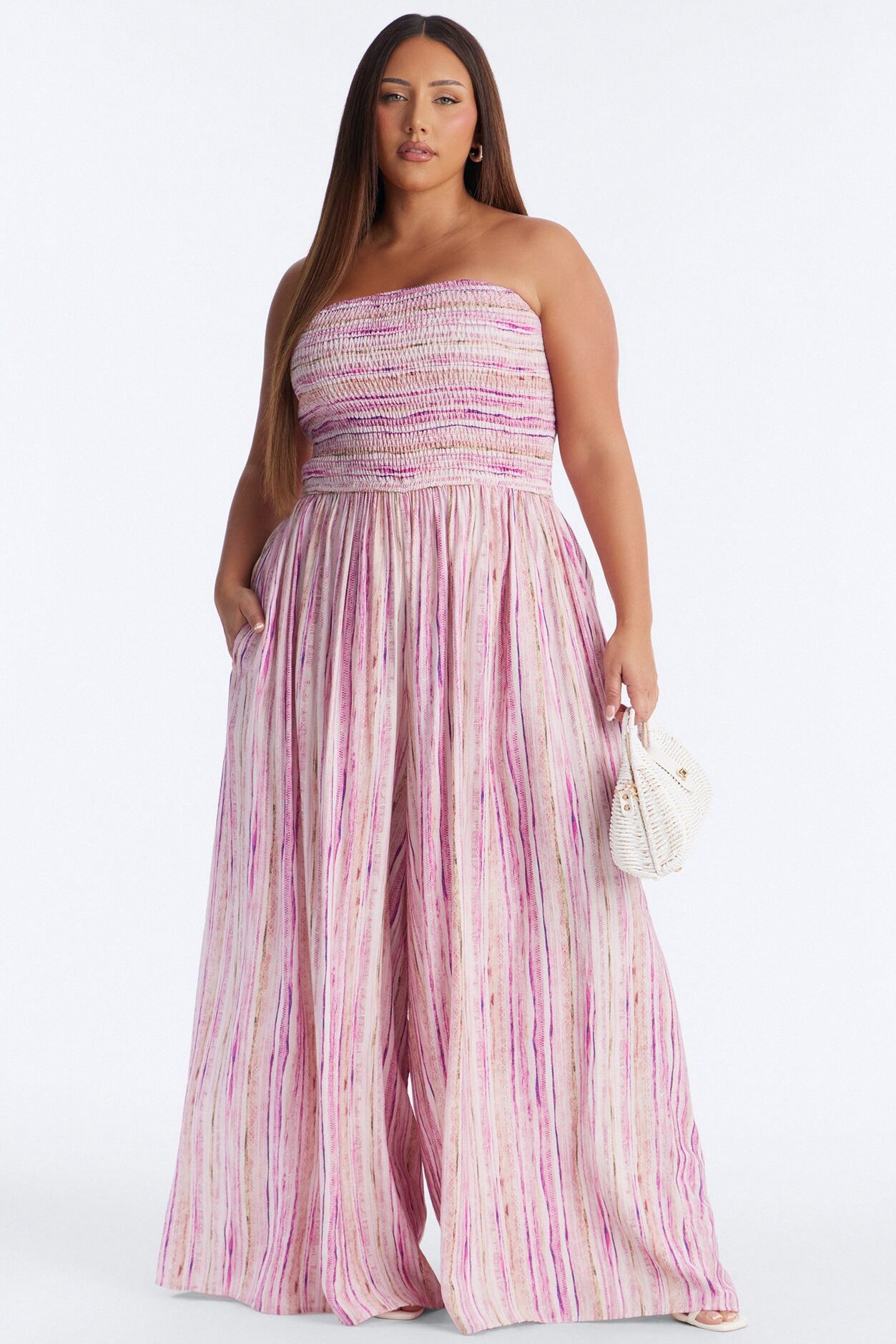 Kayla Smocked Extreme Wide Leg Jumpsuit - Pink