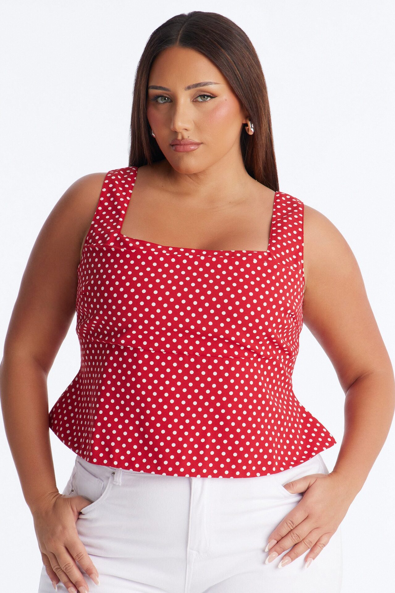 Make It Iconic Polka Dot Peplum Top - Red/combo
