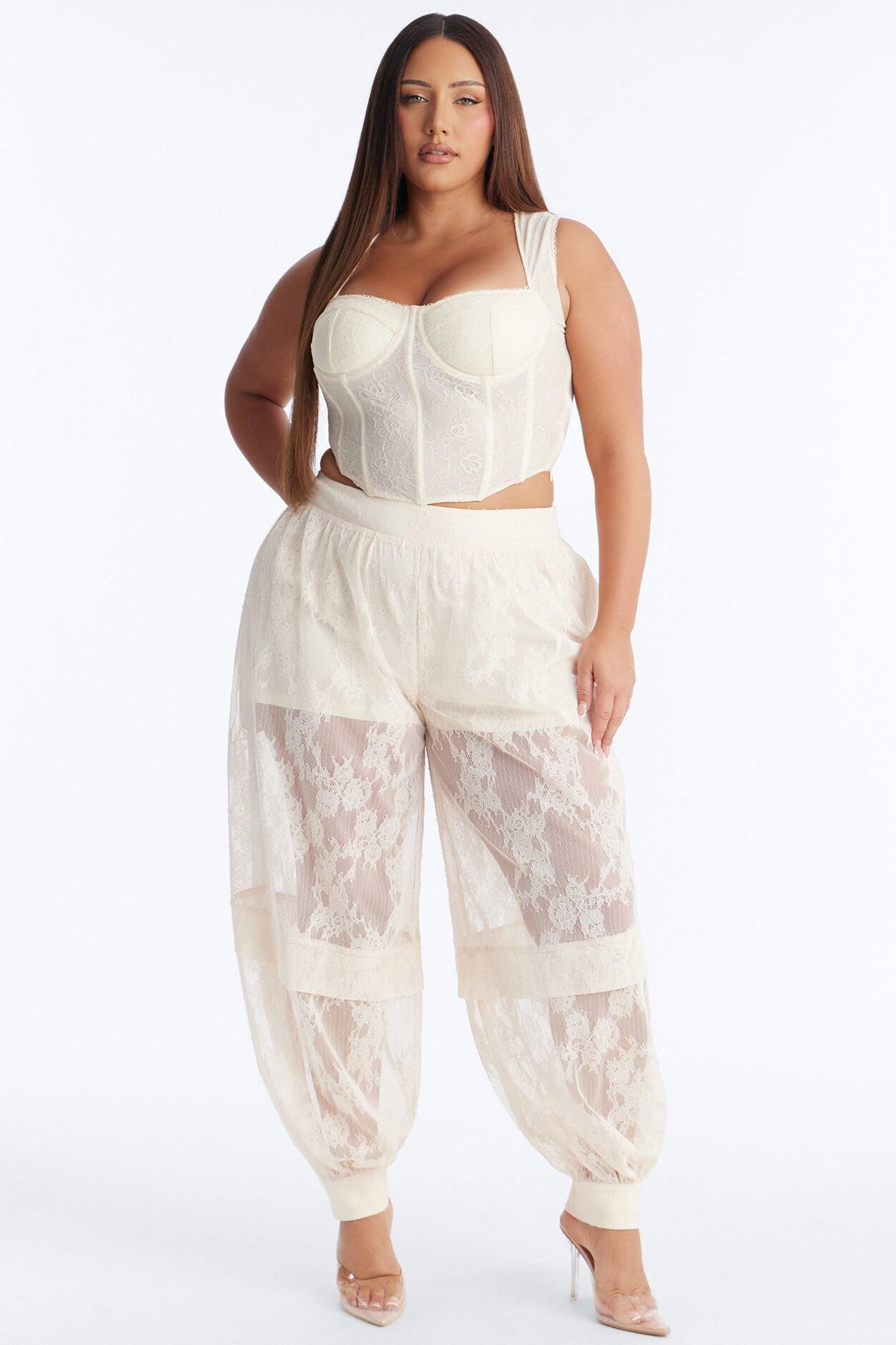 Queen Bee Mid Rise Lacey Jogger Pant - Ivory