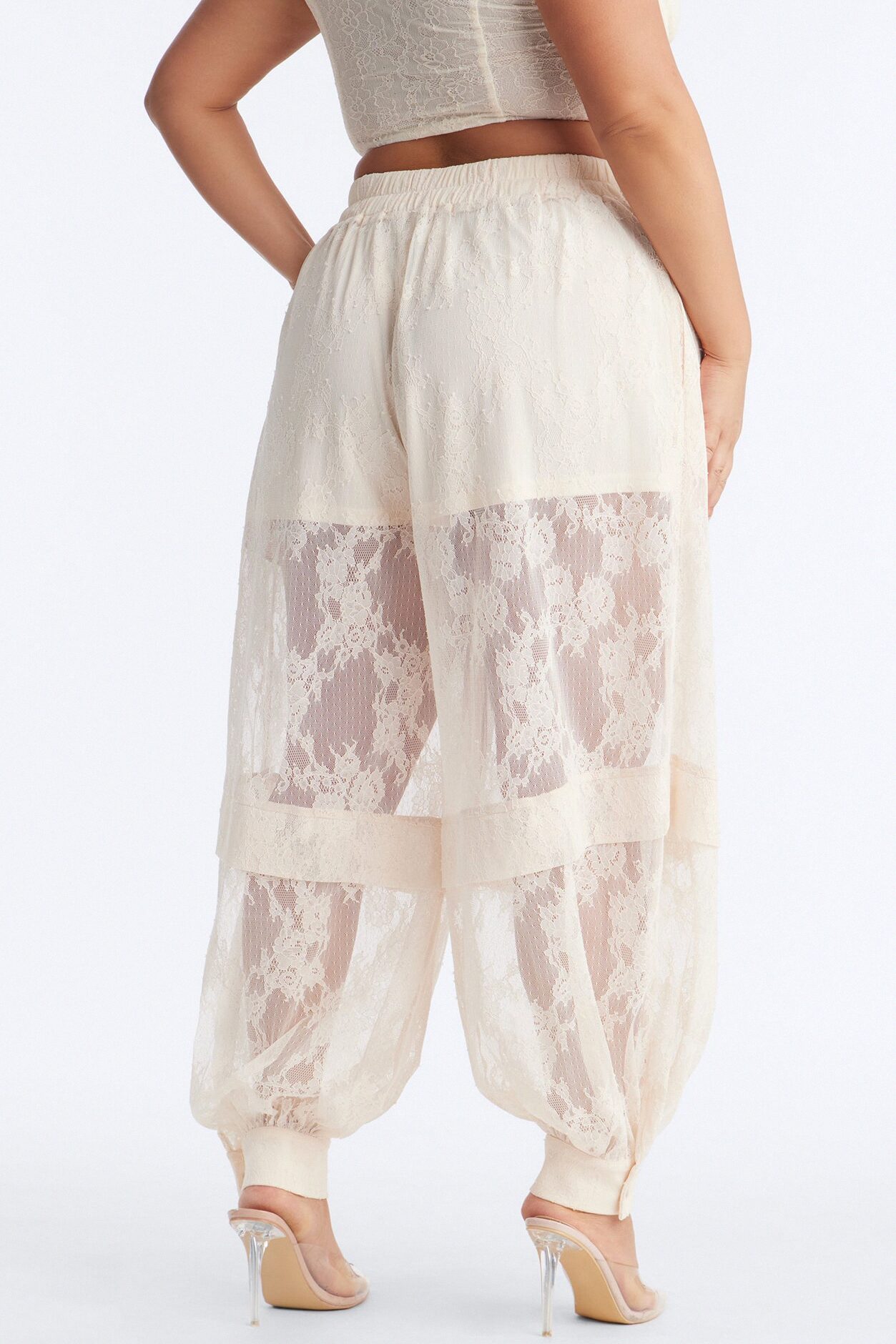 Queen Bee Mid Rise Lacey Jogger Pant - Ivory